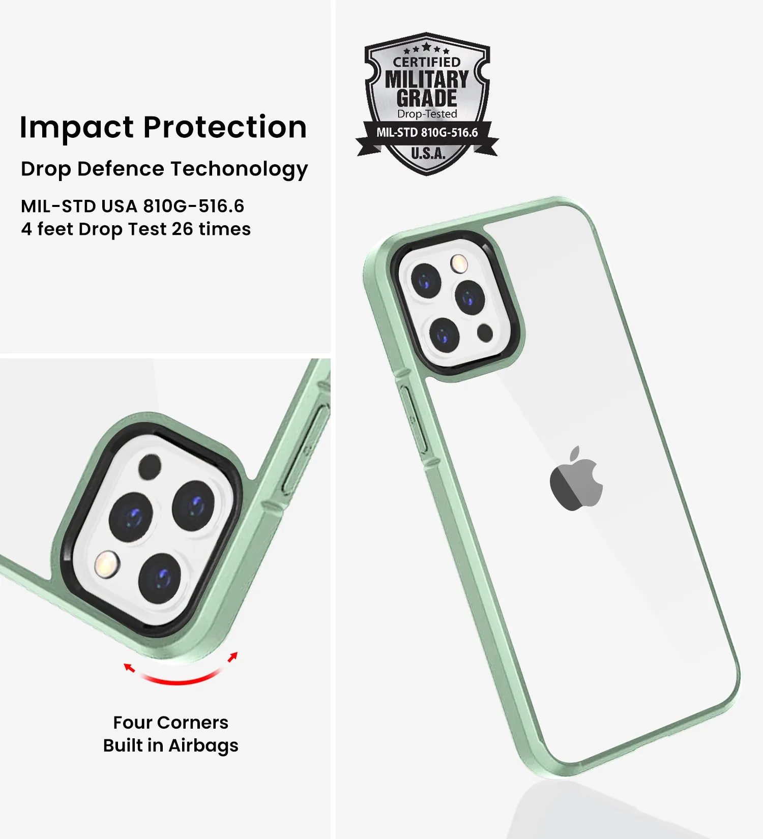 Ice Crystal Series Hybrid Scratch-Resistant Transparent PC Military Grade TPU Back Case for Apple iPhone 12 Pro Max, 6.7 inch, Light Green