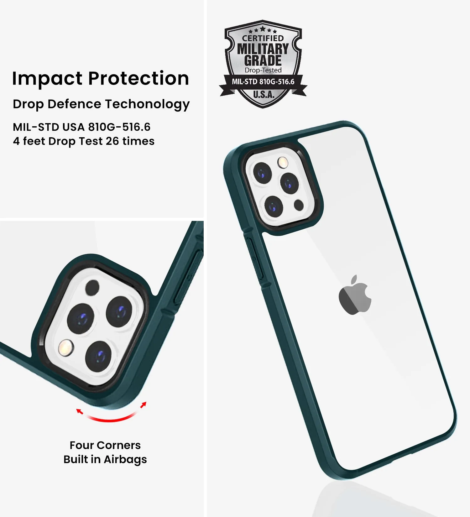 Ice Crystal Series Hybrid Scratch-Resistant Transparent PC Military Grade TPU Back Case for Apple iPhone 12 Pro Max, 6.7 inch, Military Green