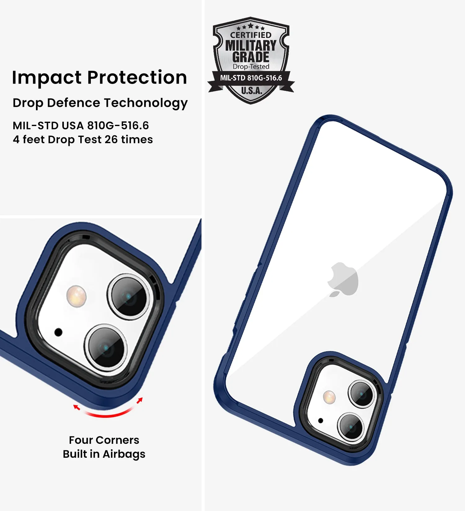 Ice Crystal Series Hybrid Scratch-Resistant Transparent PC Military Grade TPU Back Cover for Apple iPhone 11, 6.1 inch, Deep Blue