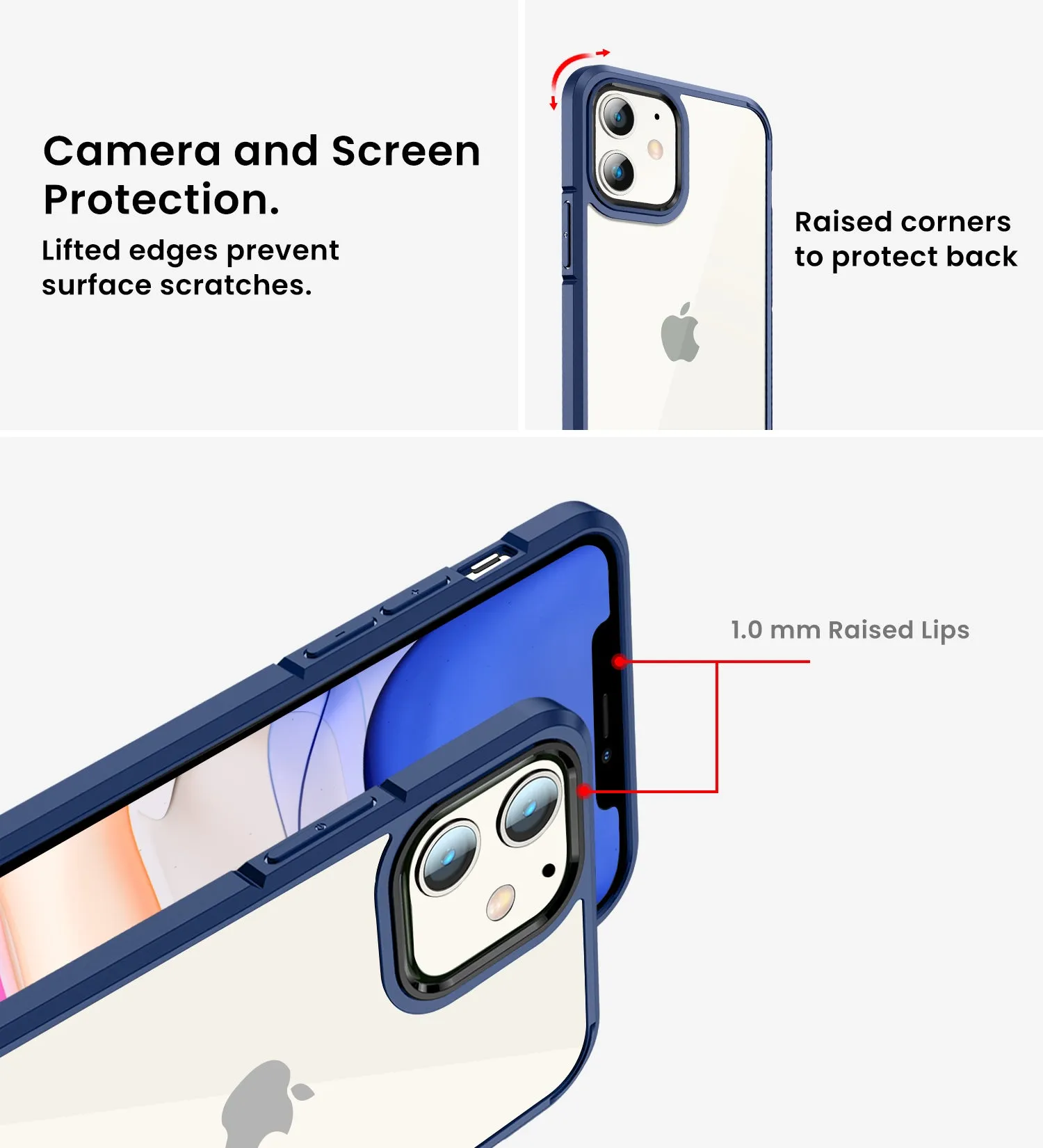 Ice Crystal Series Hybrid Scratch-Resistant Transparent PC Military Grade TPU Back Cover for Apple iPhone 11, 6.1 inch, Deep Blue