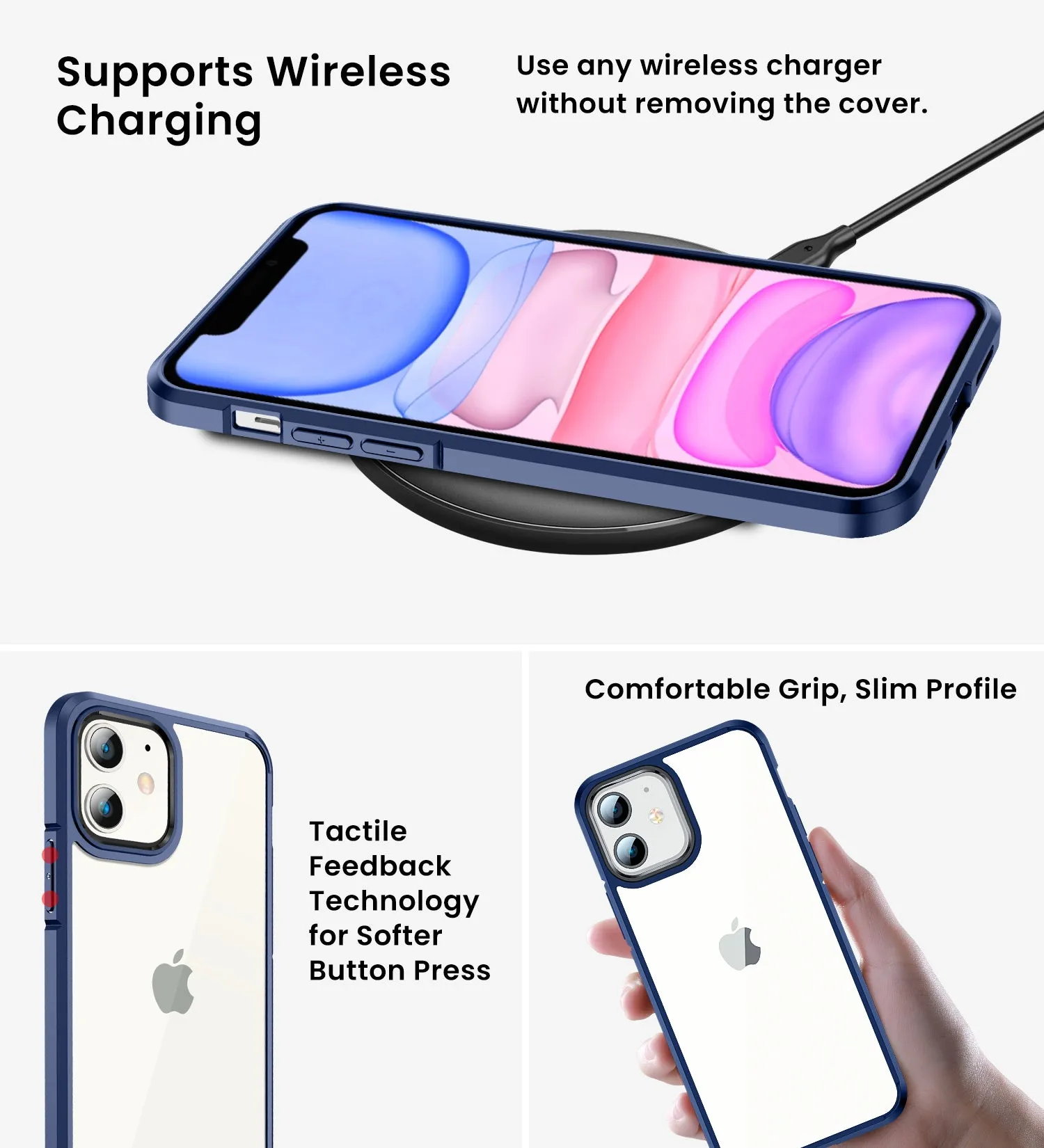 Ice Crystal Series Hybrid Scratch-Resistant Transparent PC Military Grade TPU Back Cover for Apple iPhone 11, 6.1 inch, Deep Blue