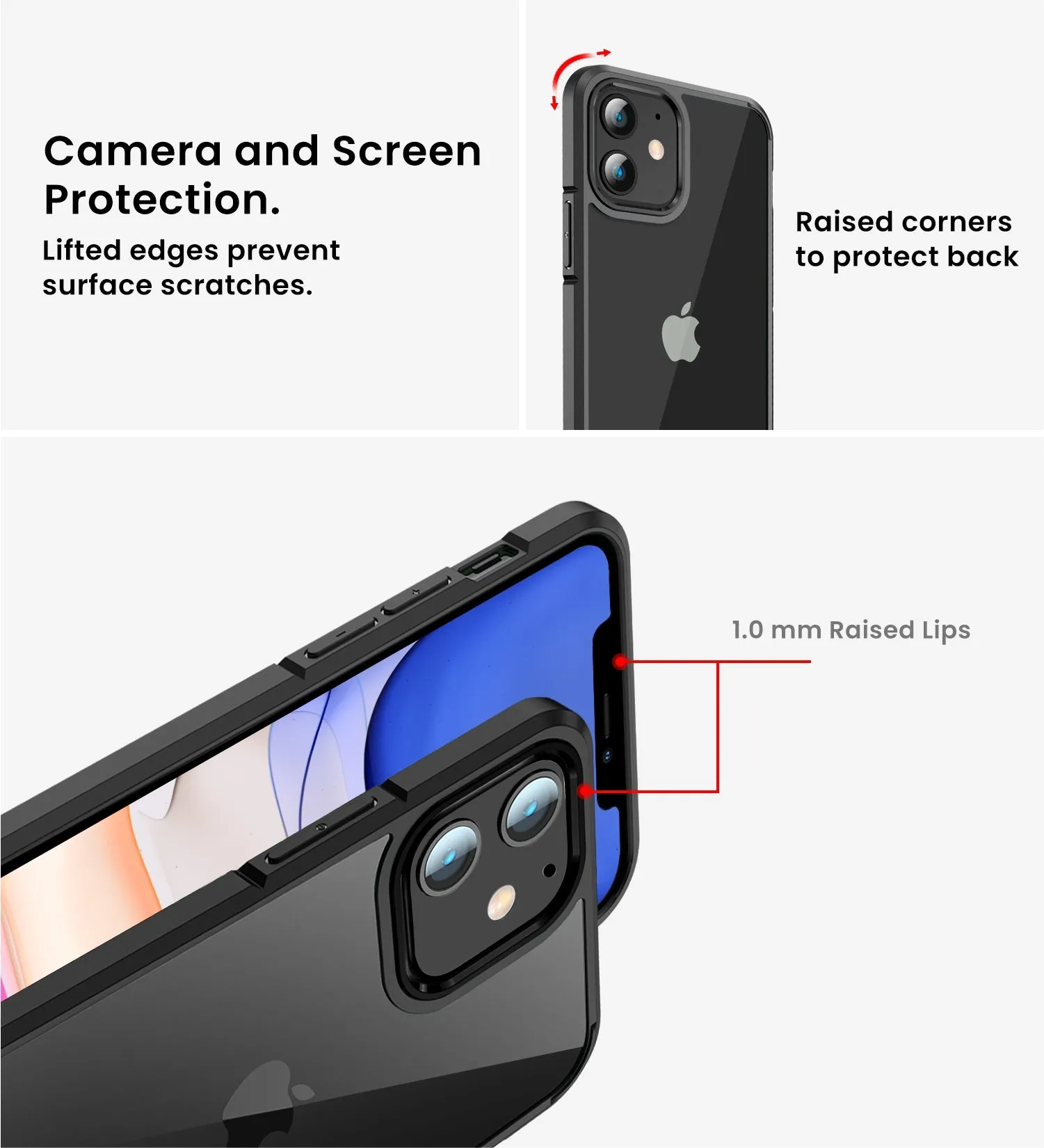 Ice Crystal Series Hybrid Scratch-Resistant Transparent PC Military Grade TPU Back Cover for Apple iPhone 11, 6.1 inch, Space Black