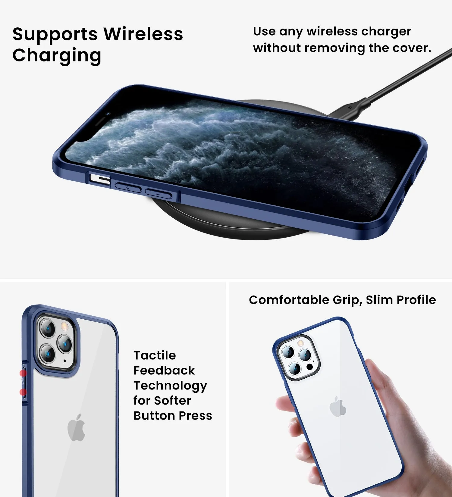 Ice Crystal Series Hybrid Scratch-Resistant Transparent PC Military Grade TPU Back Cover for Apple iPhone 11 Pro, 5.8 inch, Deep Blue