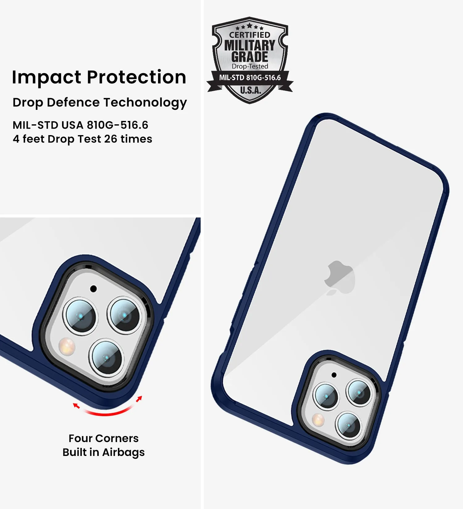 Ice Crystal Series Hybrid Scratch-Resistant Transparent PC Military Grade TPU Back Cover for Apple iPhone 11 Pro, 5.8 inch, Deep Blue