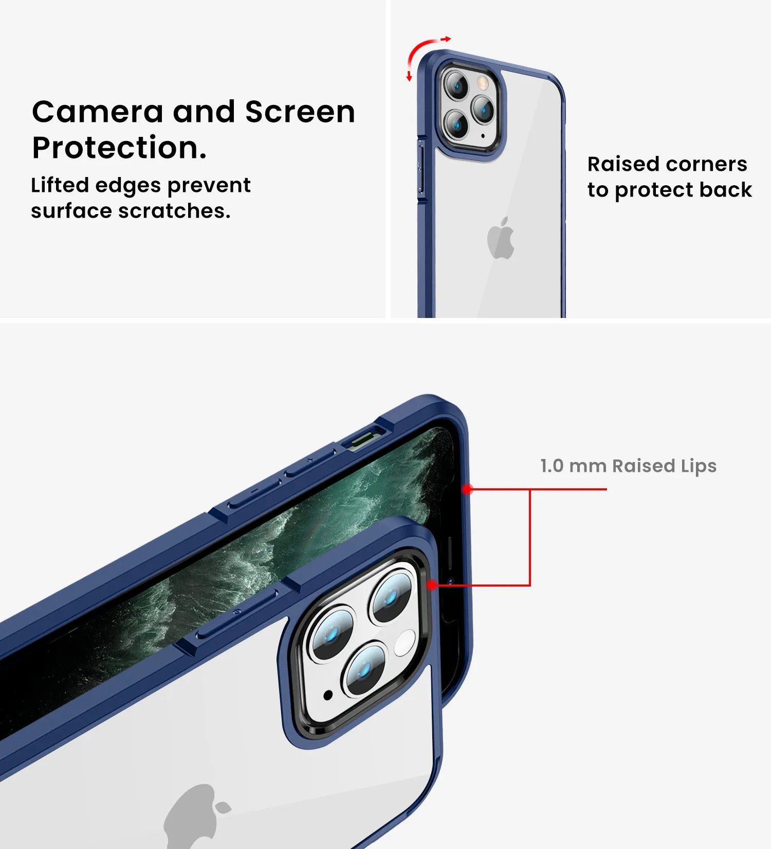 Ice Crystal Series Hybrid Scratch-Resistant Transparent PC Military Grade TPU Back Cover for Apple iPhone 11 Pro, 5.8 inch, Deep Blue