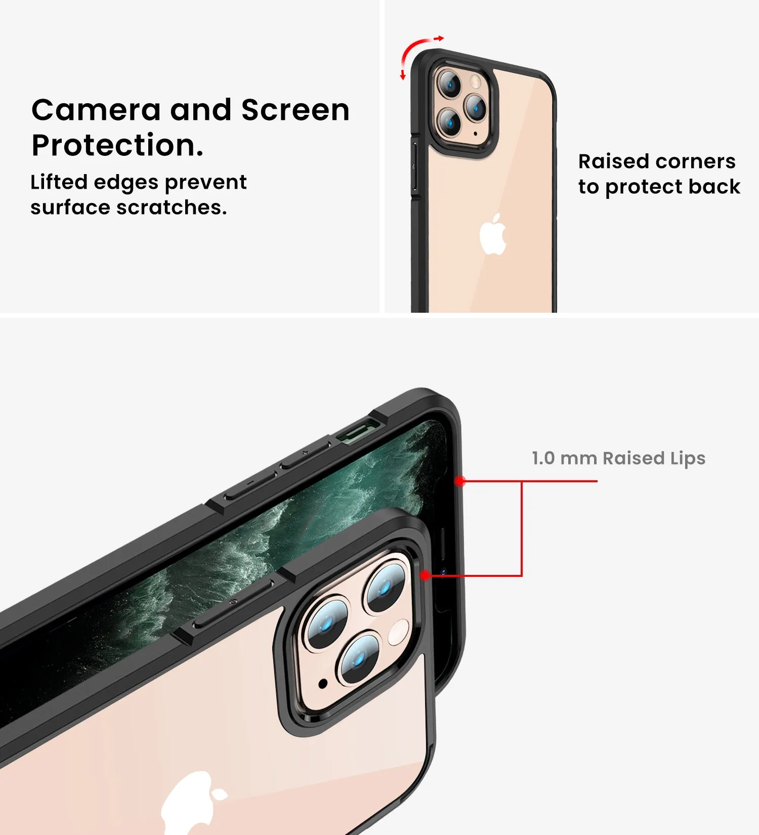 Ice Crystal Series Hybrid Scratch-Resistant Transparent PC Military Grade TPU Back Cover for Apple iPhone 11 Pro Max, 6.5 inch, Space Black