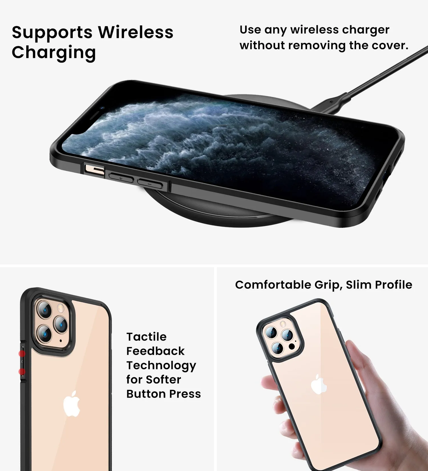 Ice Crystal Series Hybrid Scratch-Resistant Transparent PC Military Grade TPU Back Cover for Apple iPhone 11 Pro Max, 6.5 inch, Space Black