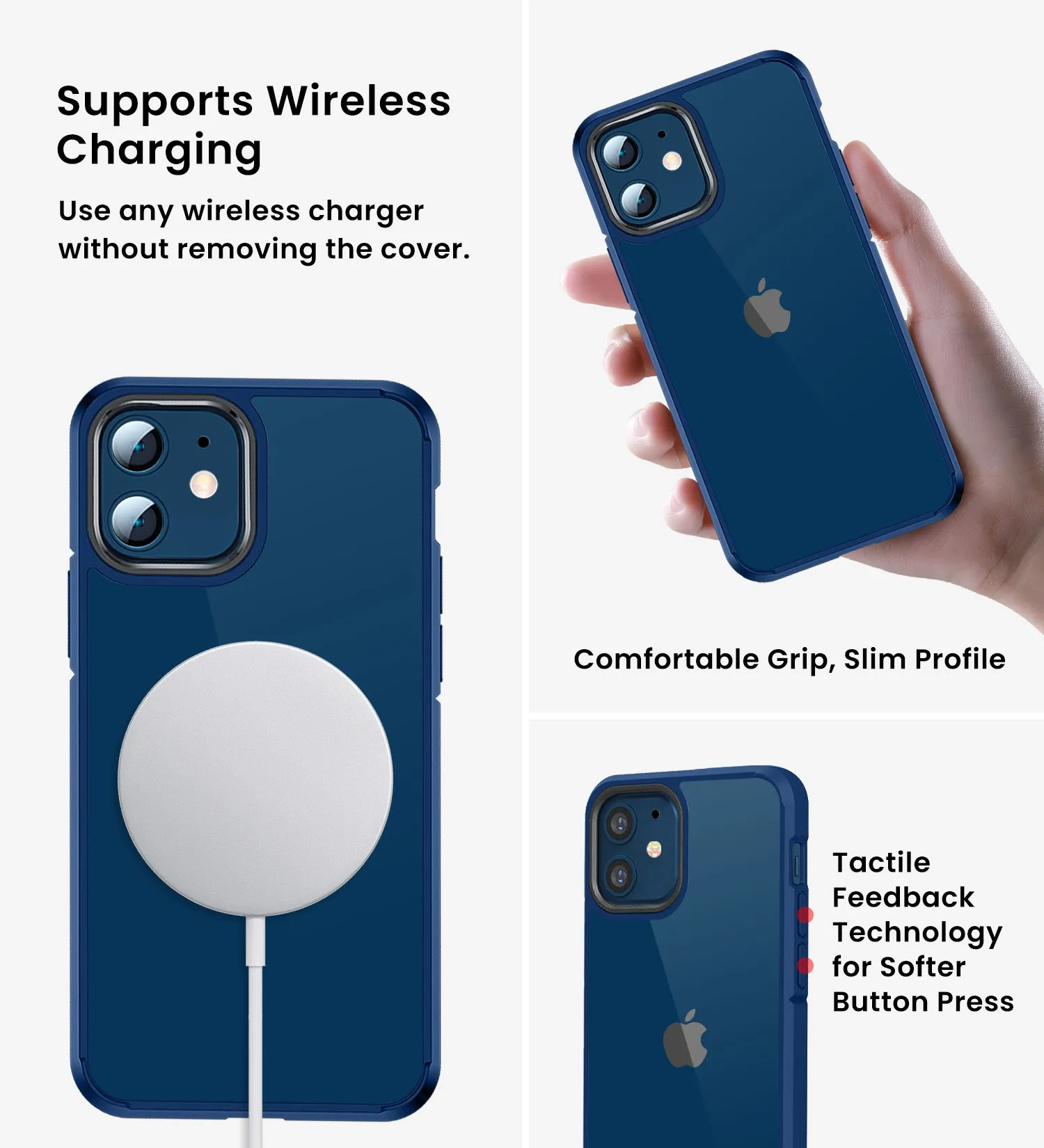 Ice Crystal Series Hybrid Scratch-Resistant Transparent PC Military Grade TPU Back Cover for Apple iPhone 12, 6.1 inch, Deep Blue