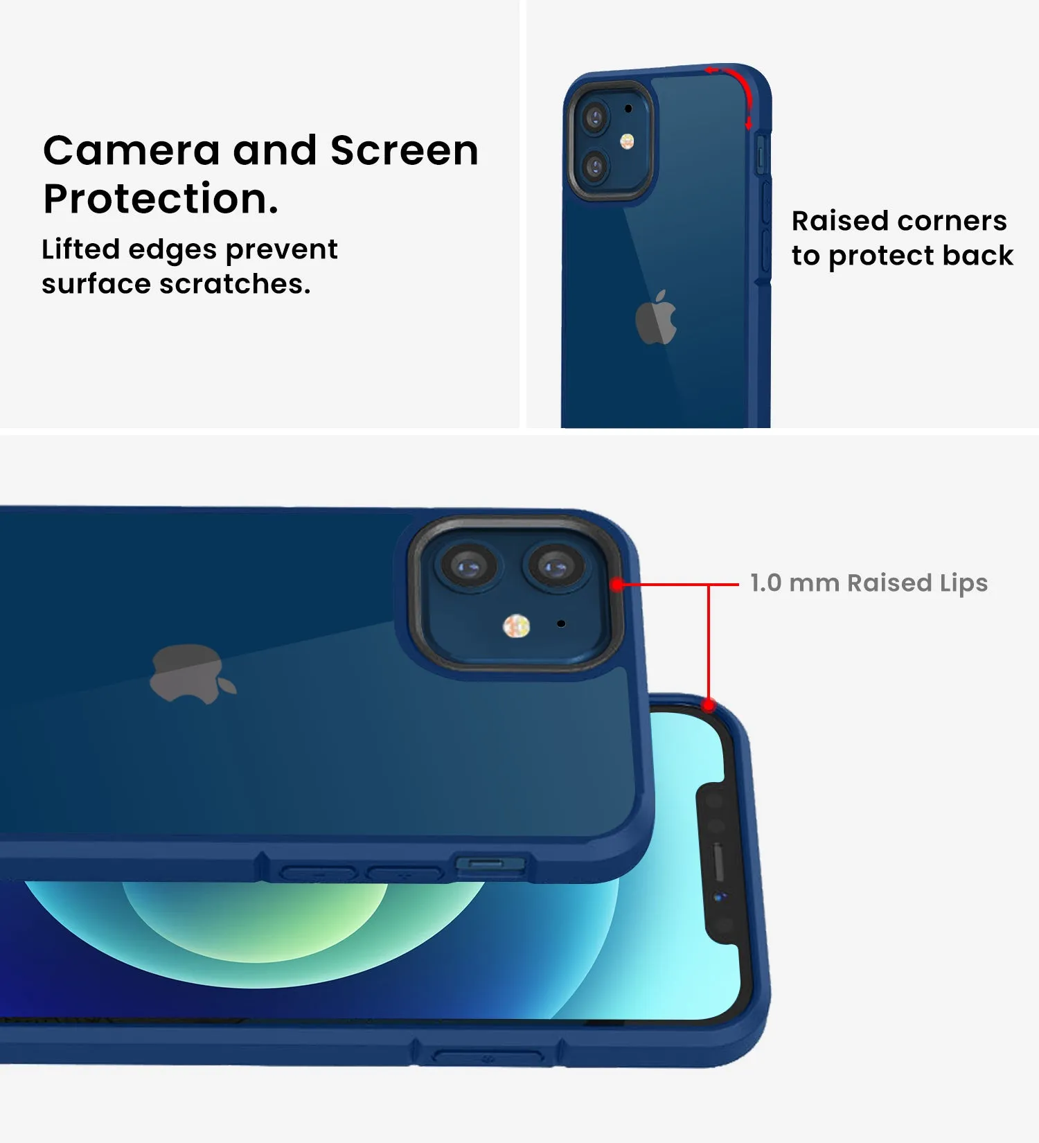 Ice Crystal Series Hybrid Scratch-Resistant Transparent PC Military Grade TPU Back Cover for Apple iPhone 12, 6.1 inch, Deep Blue