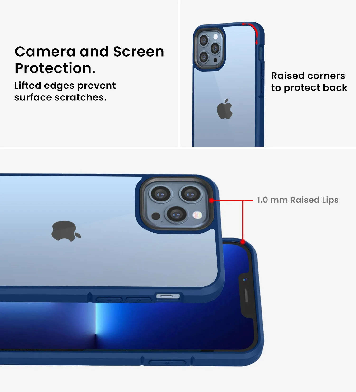 Ice Crystal Series Hybrid Scratch-Resistant Transparent PC Military Grade TPU Back Cover for Apple iPhone 13 Pro Max, 6.7 inch, Deep Blue