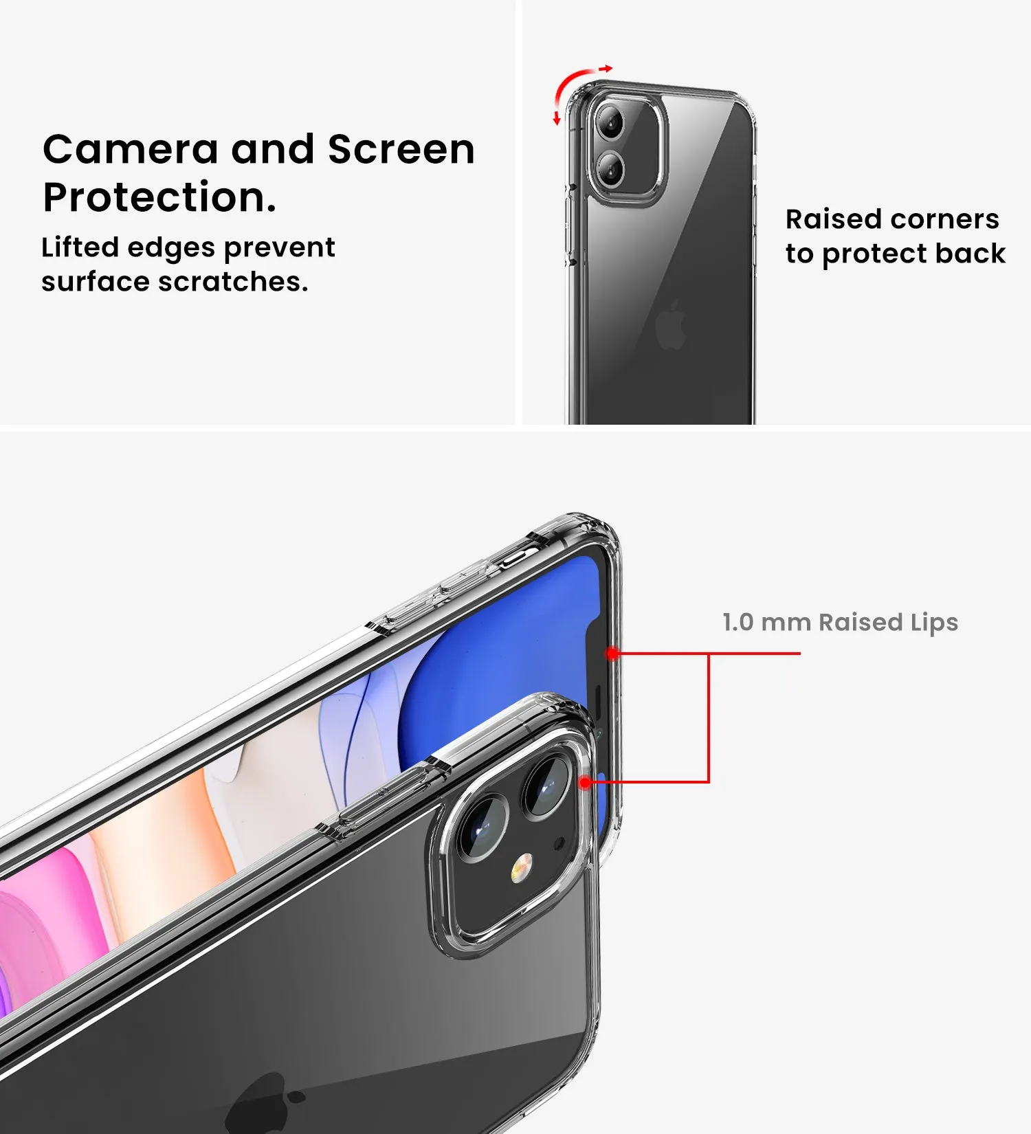 Ice Crystal Series Hybrid Scratch-Resistant Transparent PC Military Grade TPU Case for Apple iPhone 11, 6.1 inch, Crystal Clear