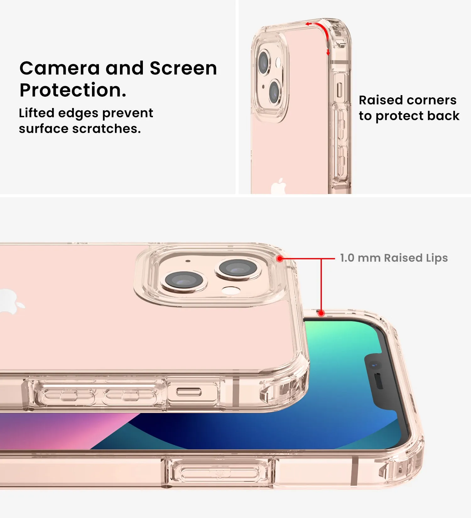 Ice Crystal Series Hybrid Scratch-Resistant Transparent PC Military Grade TPU Case for Apple iPhone 13 Mini, 5.4 inch, Crystal Clear