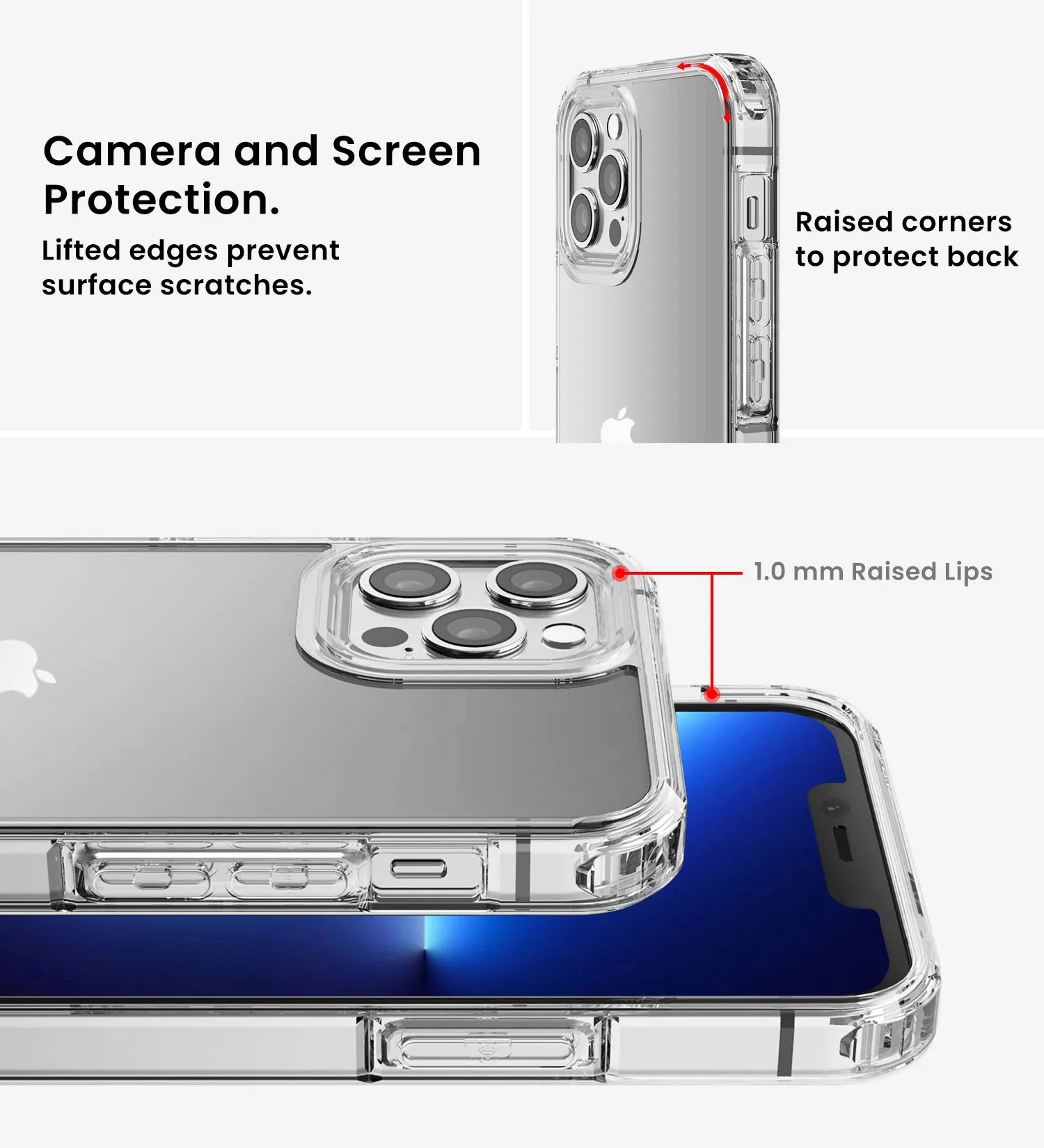 Ice Crystal Series Hybrid Scratch-Resistant Transparent PC Military Grade TPU Case for Apple iPhone 13 Pro Max, 6.7 inch, Crystal Clear