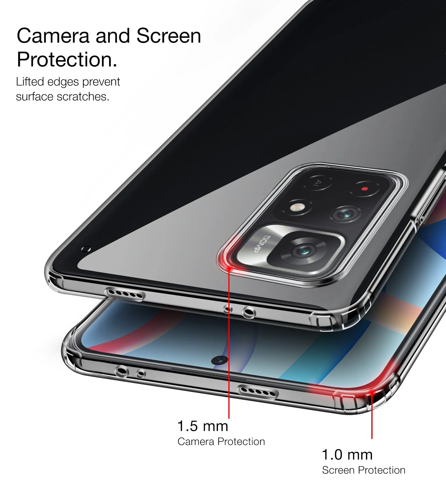 Ice Crystal Series Hybrid Scratch-Resistant Yellow Resistant Transparent PC Military Grade TPU Back Cover for Redmi Note 11T 5G, Poco M4 Pro 5G, 6.6 inch, Black Clear
