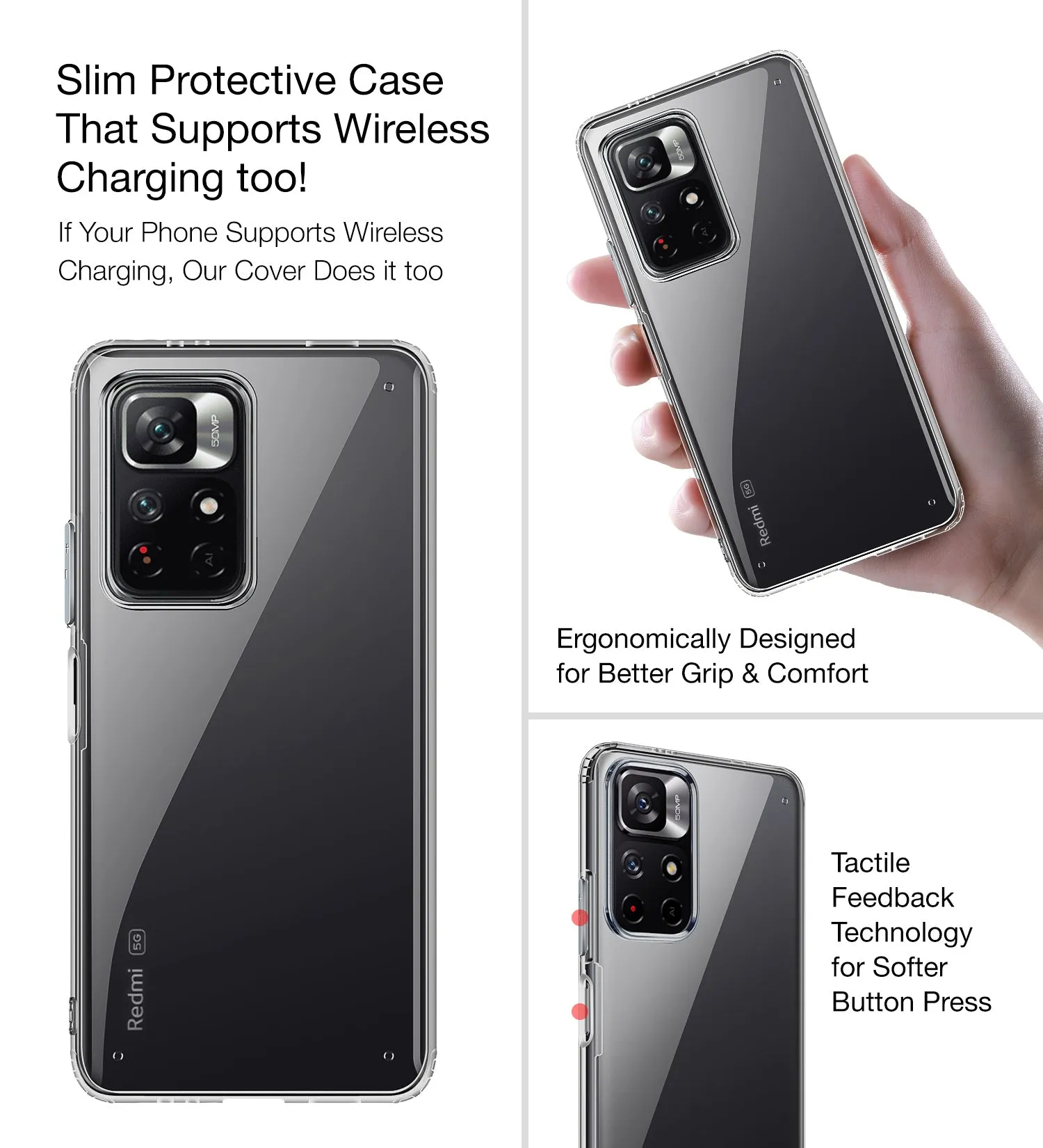 Ice Crystal Series Hybrid Scratch-Resistant Yellow Resistant Transparent PC Military Grade TPU Back Cover for Redmi Note 11T 5G, Poco M4 Pro 5G, 6.6 inch, Black Clear