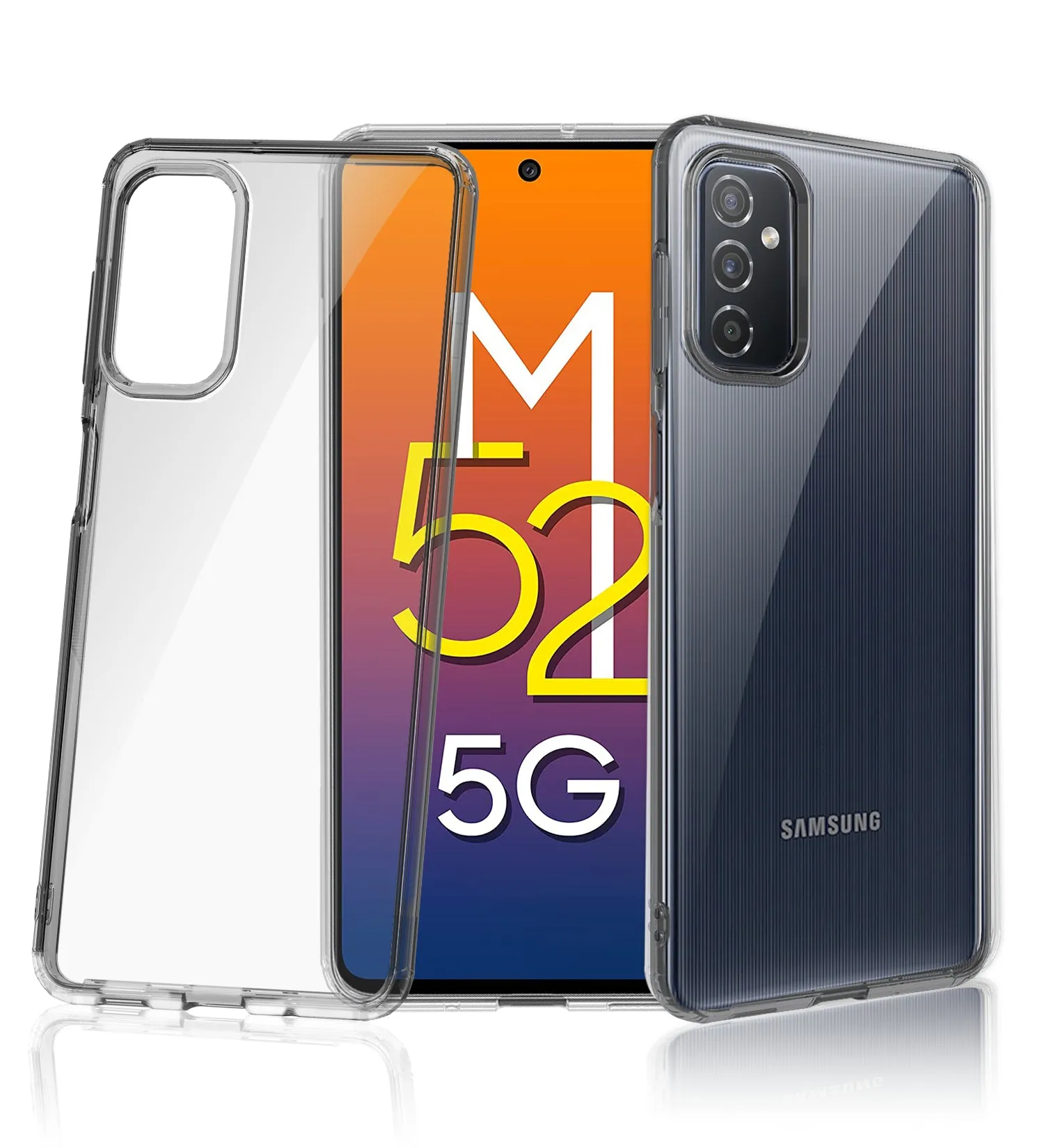 Ice Crystal Series Hybrid Scratch-Resistant Yellow Resistant Transparent PC Military Grade TPU Back Cover for Samsung Galaxy M52 5G, 6.7 inch, Black Clear