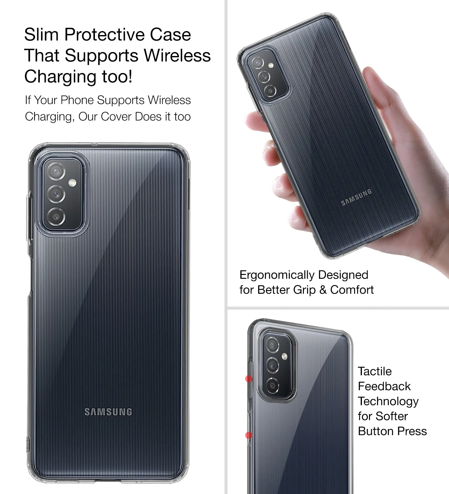 Ice Crystal Series Hybrid Scratch-Resistant Yellow Resistant Transparent PC Military Grade TPU Back Cover for Samsung Galaxy M52 5G, 6.7 inch, Black Clear
