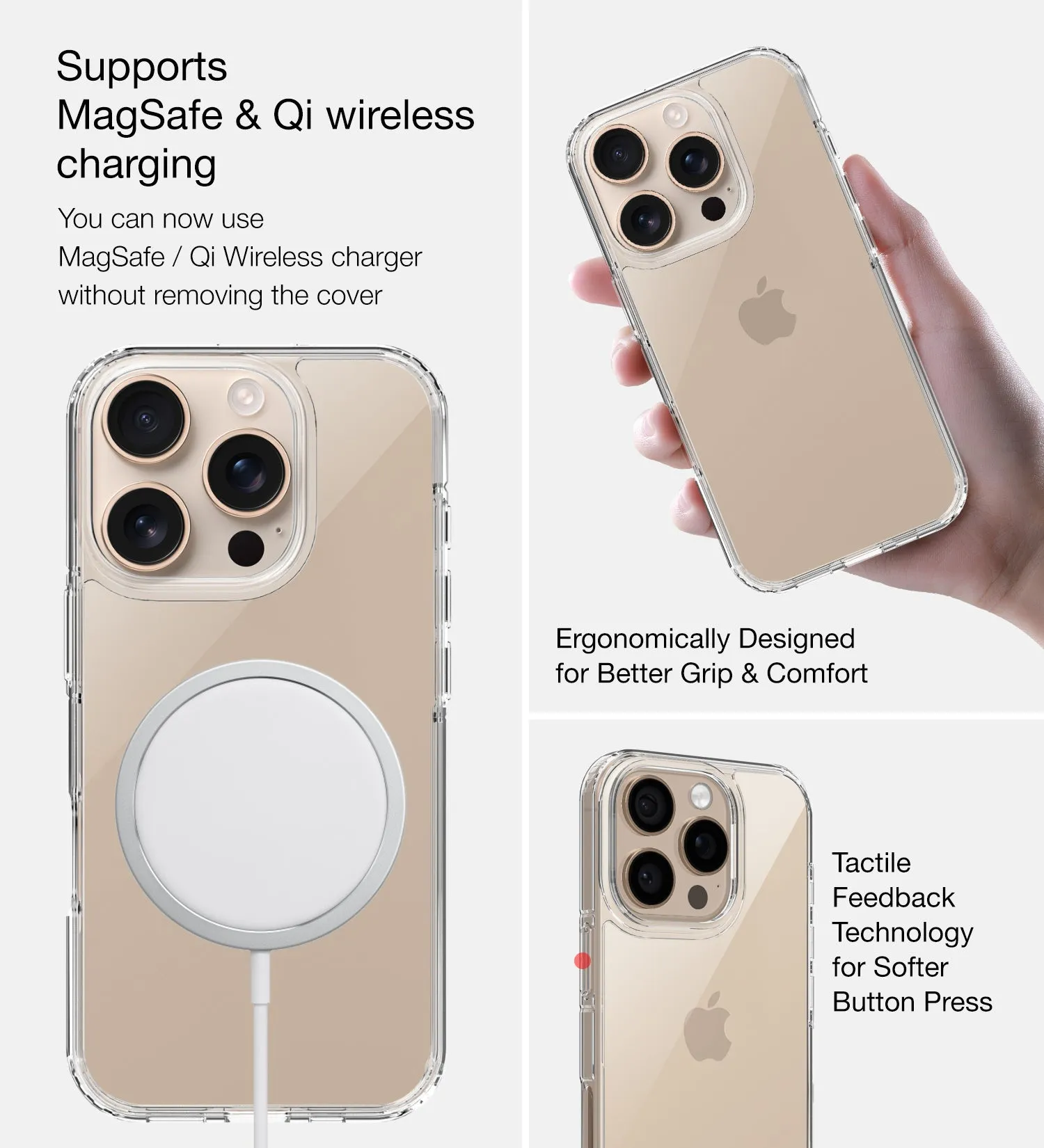 Ice Crystal Series Hybrid Transparent PC Military Grade TPU Back Cover for Apple iPhone 16 Pro, 6.3 inch, Crystal Clear