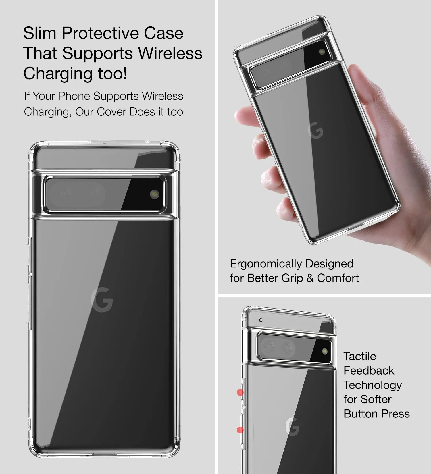 Ice Crystal Series Hybrid Transparent PC Military Grade TPU Back Cover for Google Pixel 7 5G, 6.3 inch, Crystal Clear