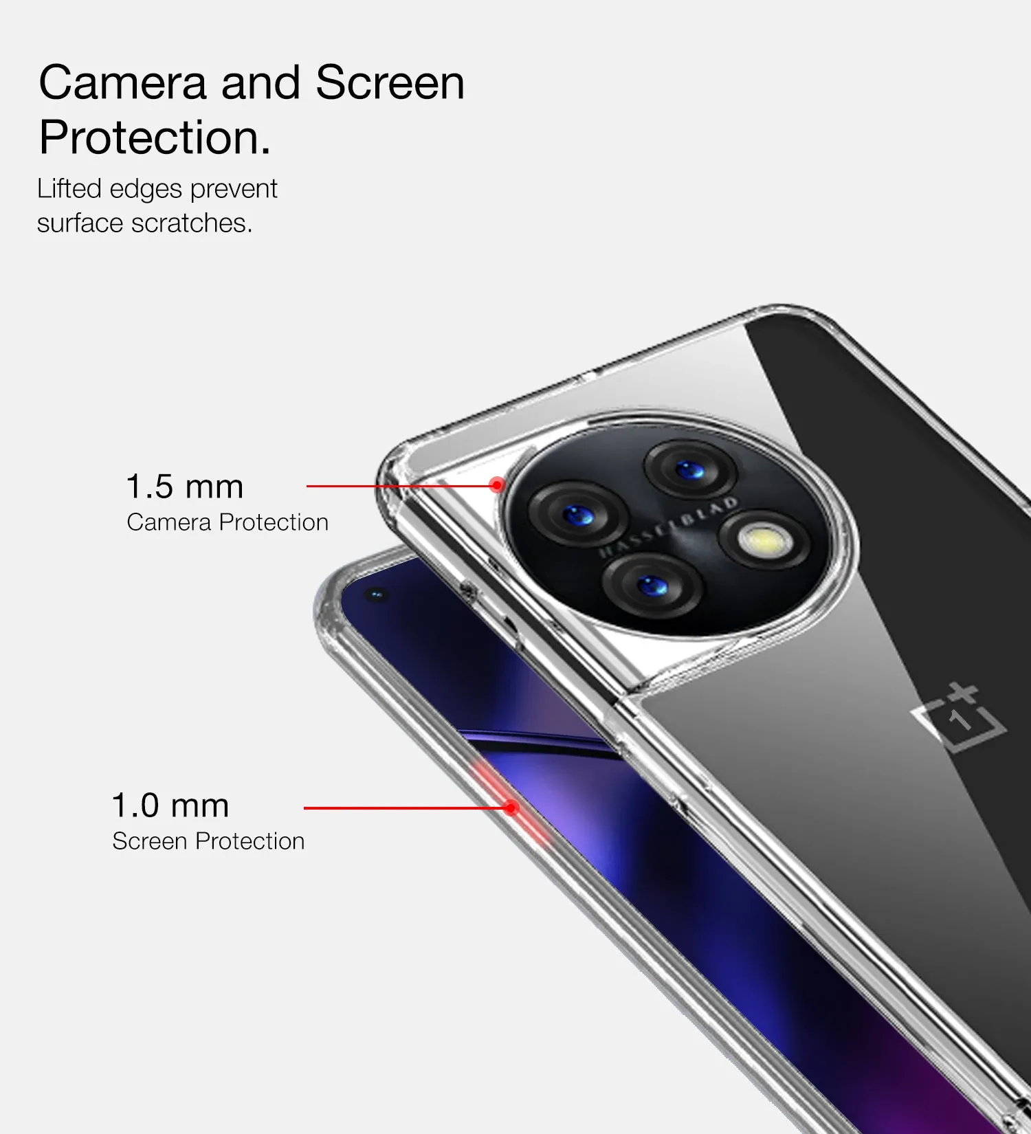 Ice Crystal Series Hybrid Transparent PC Military Grade TPU Back Cover for OnePlus 11 5G, 6.7 inch, Crystal Clear