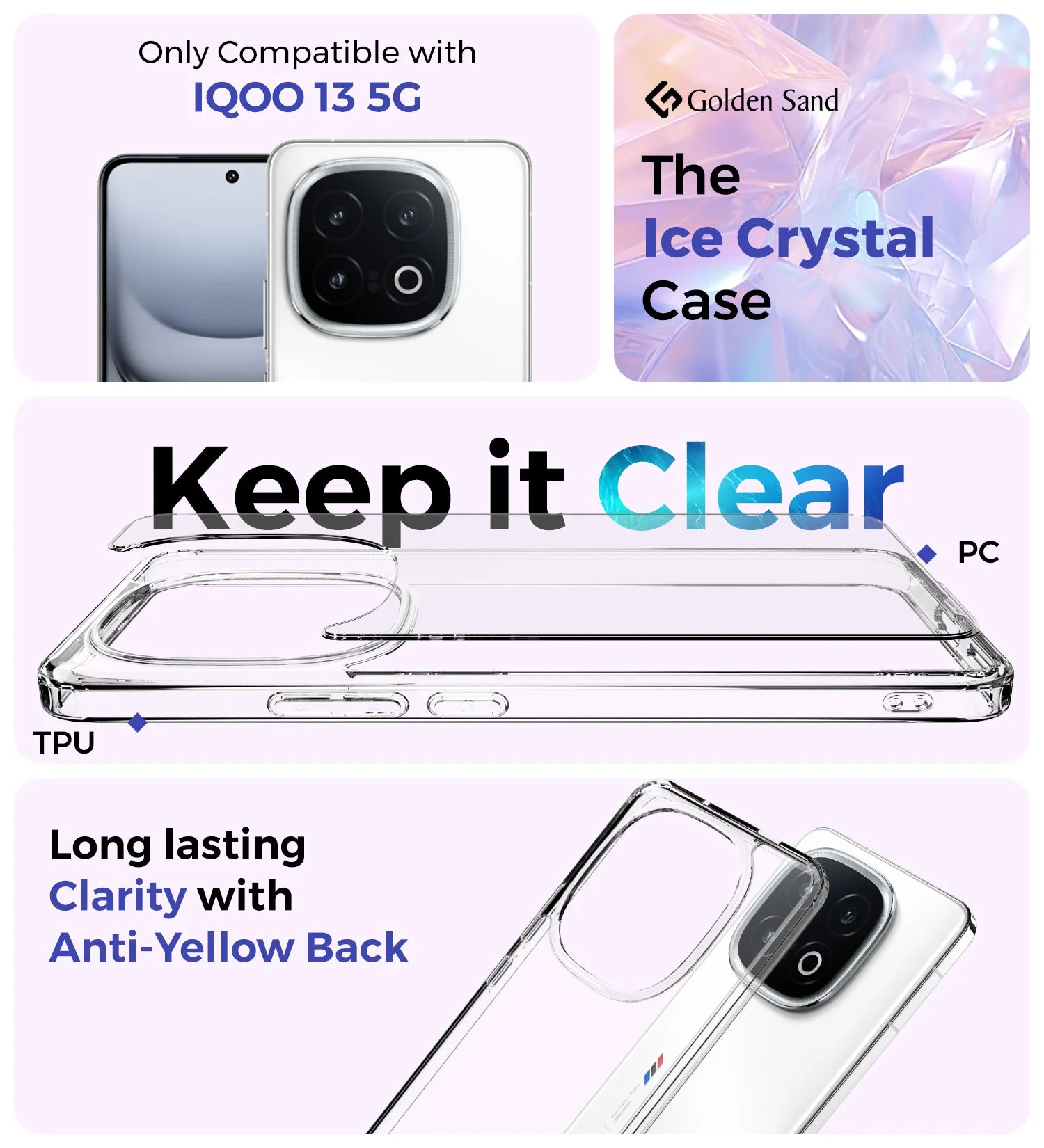 Ice Crystal Series Hybrid Transparent PC Military Grade TPU Back Cover for OnePlus 13 5G, 6.82 inch, Crystal Clear