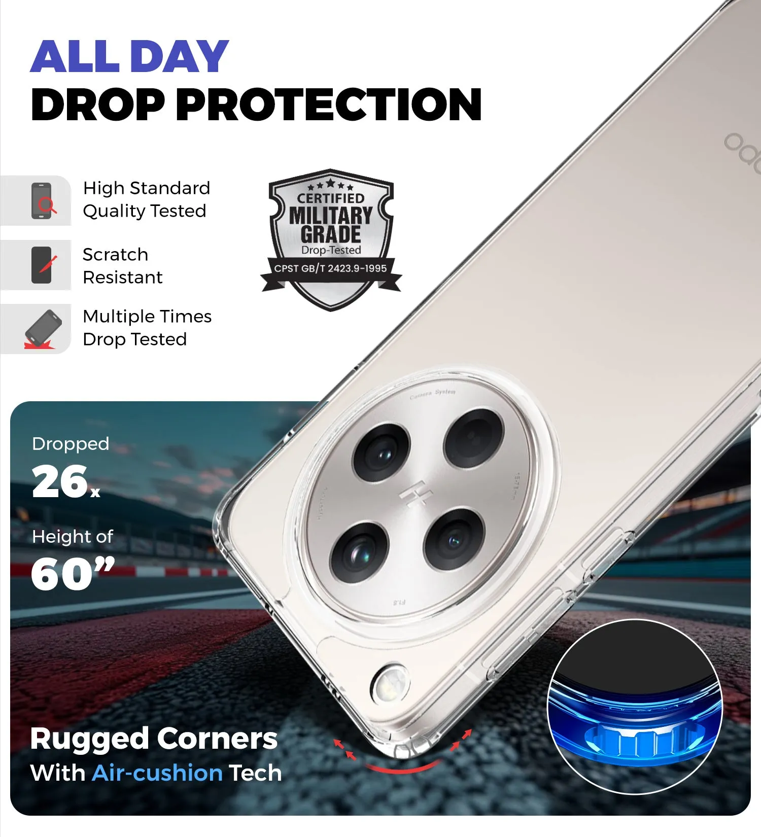 Ice Crystal Series Hybrid Transparent PC Military Grade TPU Back Cover for Oppo Find X8 5G, 6.59 inch, Crystal Clear