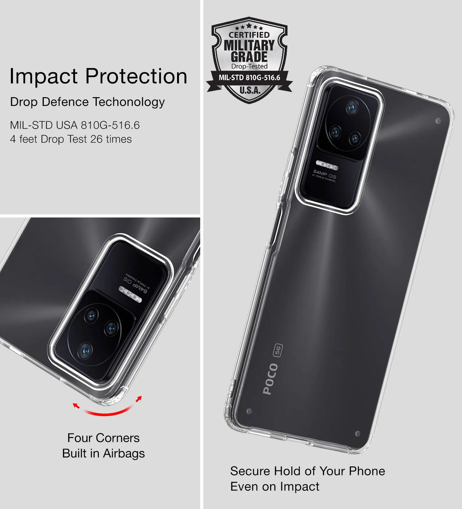 Ice Crystal Series Hybrid Transparent PC Military Grade TPU Back Cover for POCO F4 5G, 6.67 inch, Crystal Clear