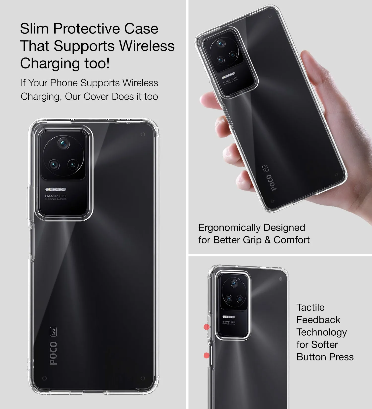 Ice Crystal Series Hybrid Transparent PC Military Grade TPU Back Cover for POCO F4 5G, 6.67 inch, Crystal Clear