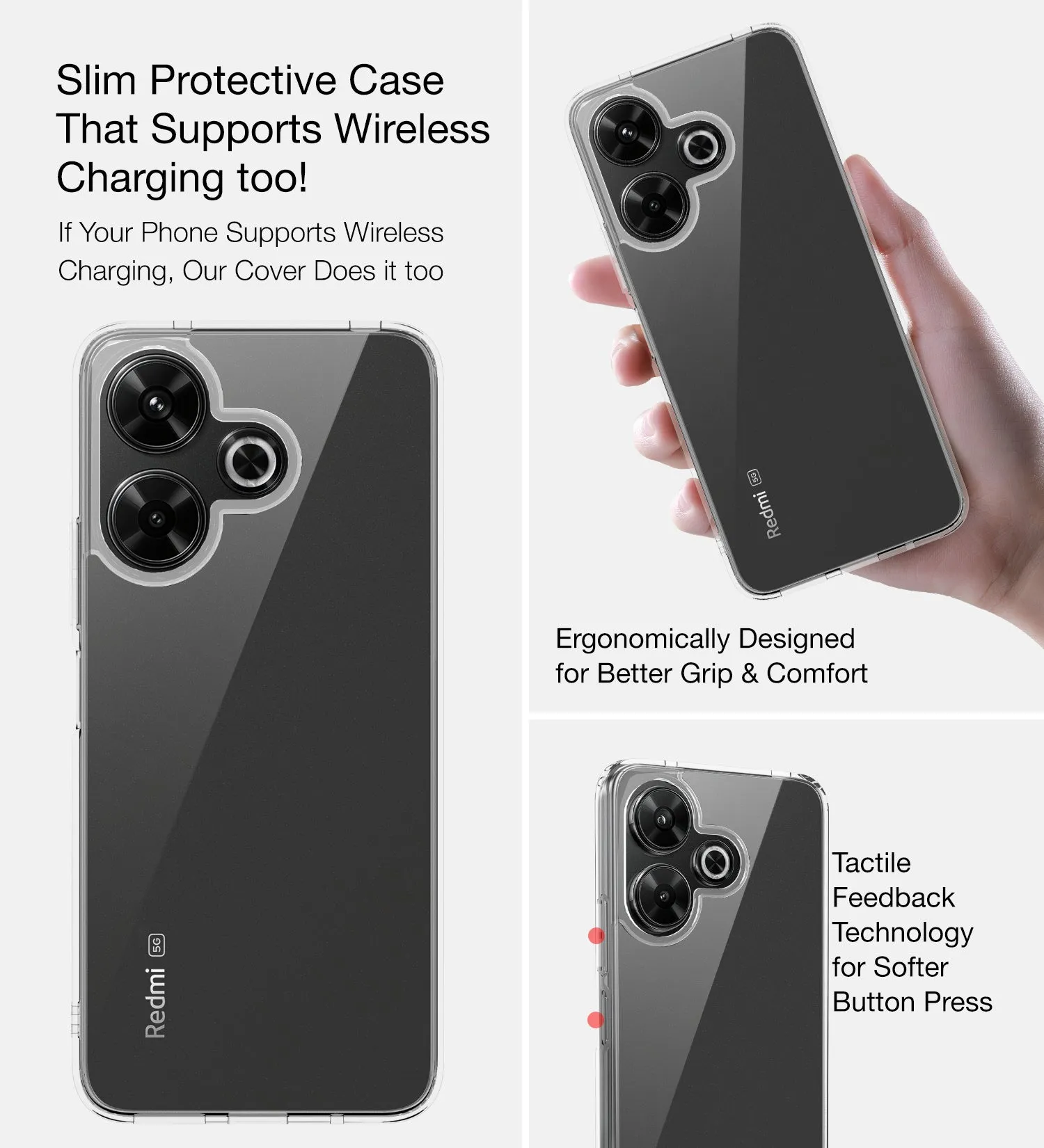 Ice Crystal Series Hybrid Transparent PC Military Grade TPU Back Cover for Poco M6 Plus 5G, Redmi 13 5G, 6.79 inch, Crystal Clear