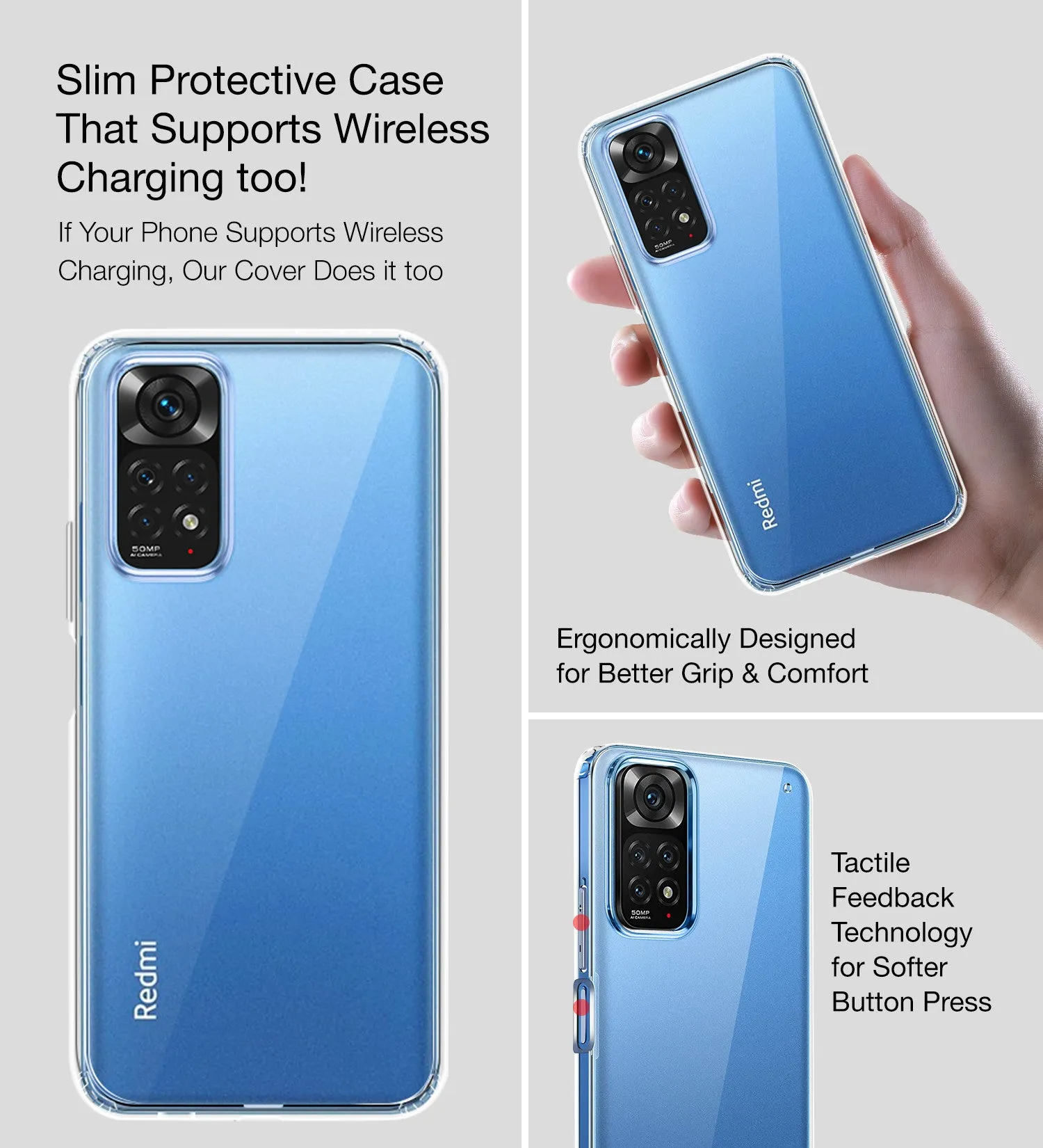 Ice Crystal Series Hybrid Transparent PC Military Grade TPU Back Cover for Redmi Note 11, Redmi Note 11S, 6.43 inch, Crystal Clear