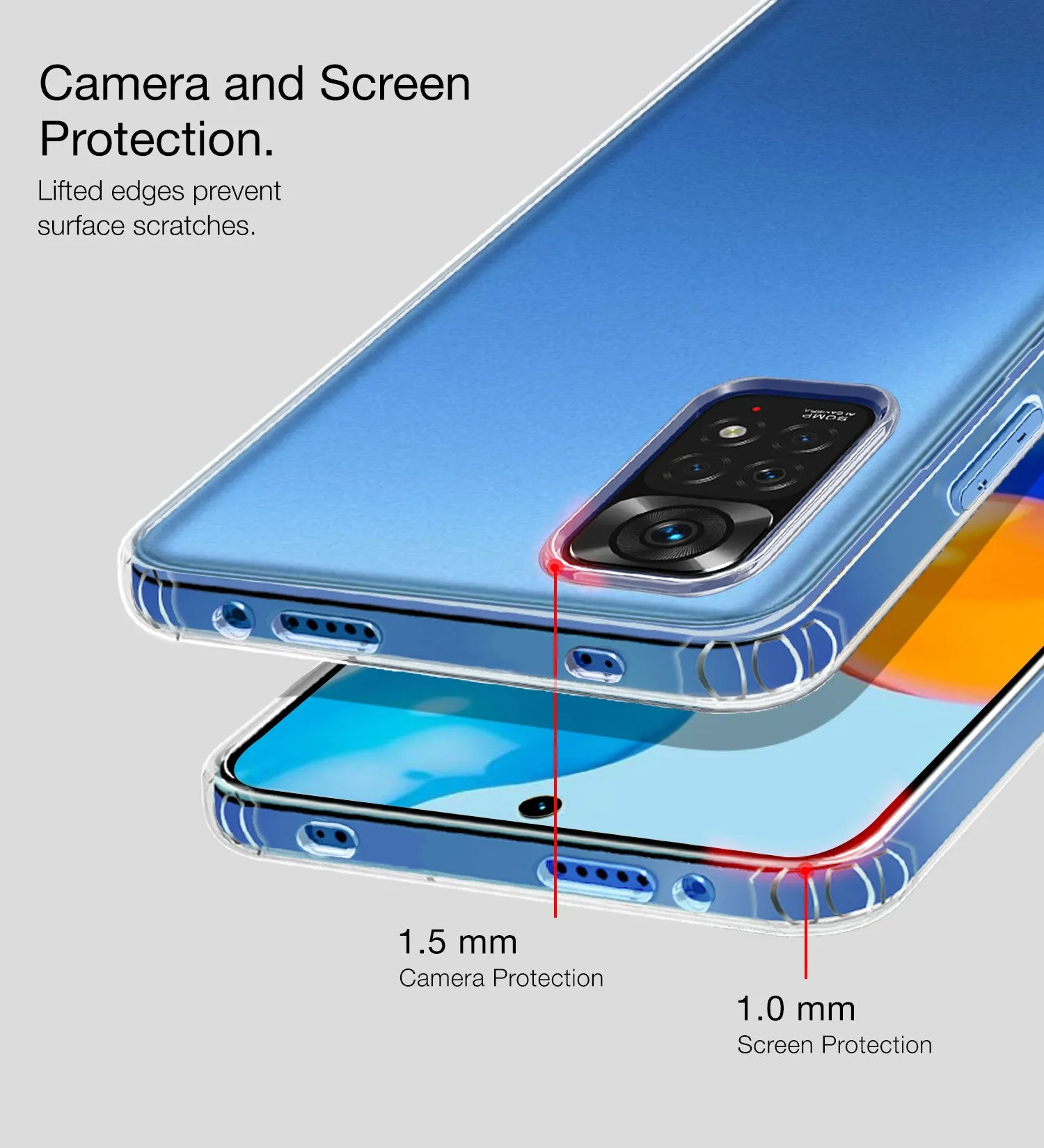 Ice Crystal Series Hybrid Transparent PC Military Grade TPU Back Cover for Redmi Note 11, Redmi Note 11S, 6.43 inch, Crystal Clear