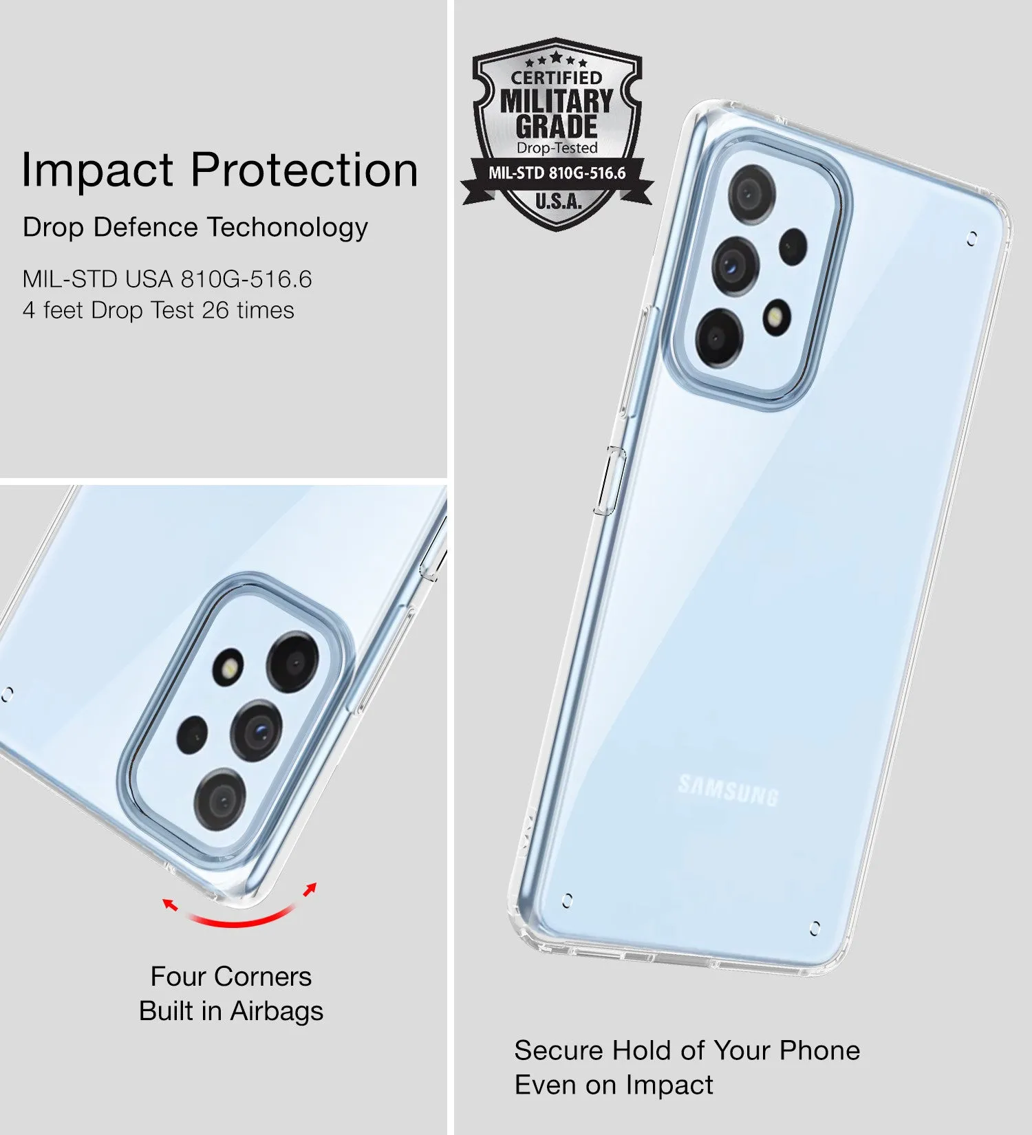 Ice Crystal Series Hybrid Transparent PC Military Grade TPU Back Cover for Samsung Galaxy A53 5G, 6.5 inch, Crystal Clear