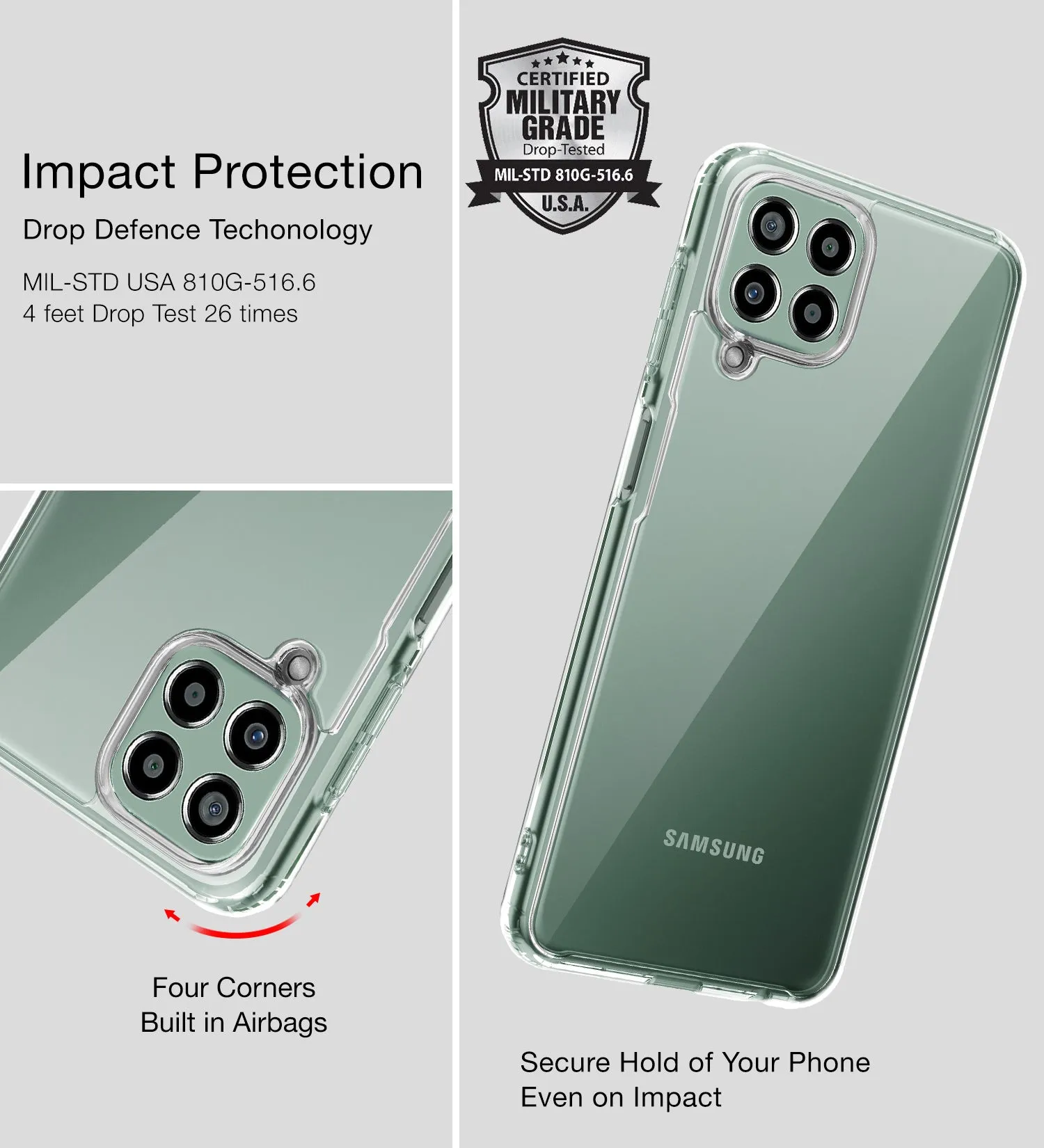 Ice Crystal Series Hybrid Transparent PC Military Grade TPU Back Cover for Samsung Galaxy M33 5G, 6.6 inch, Crystal Clear