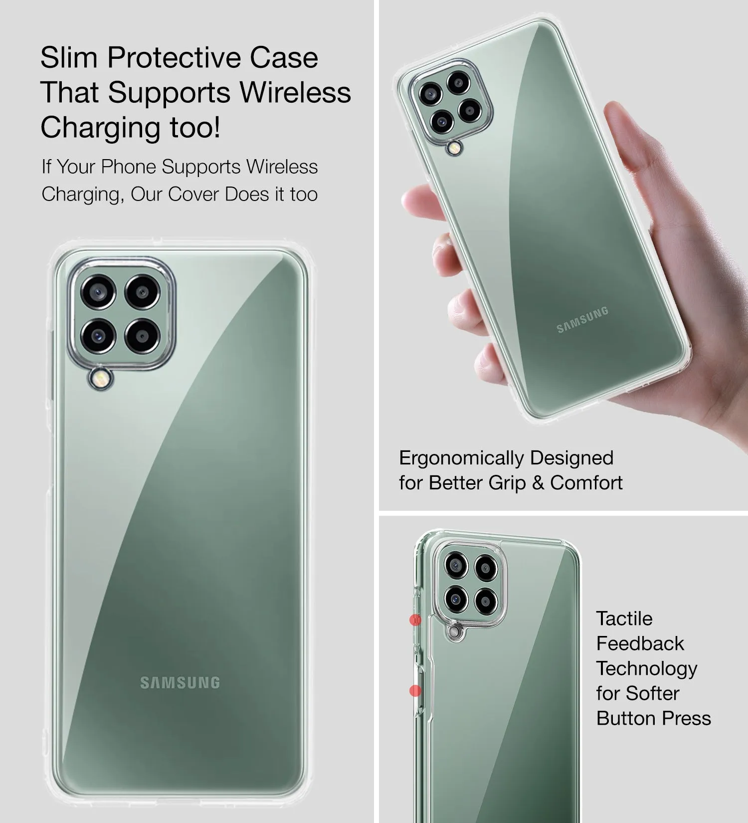 Ice Crystal Series Hybrid Transparent PC Military Grade TPU Back Cover for Samsung Galaxy M33 5G, 6.6 inch, Crystal Clear