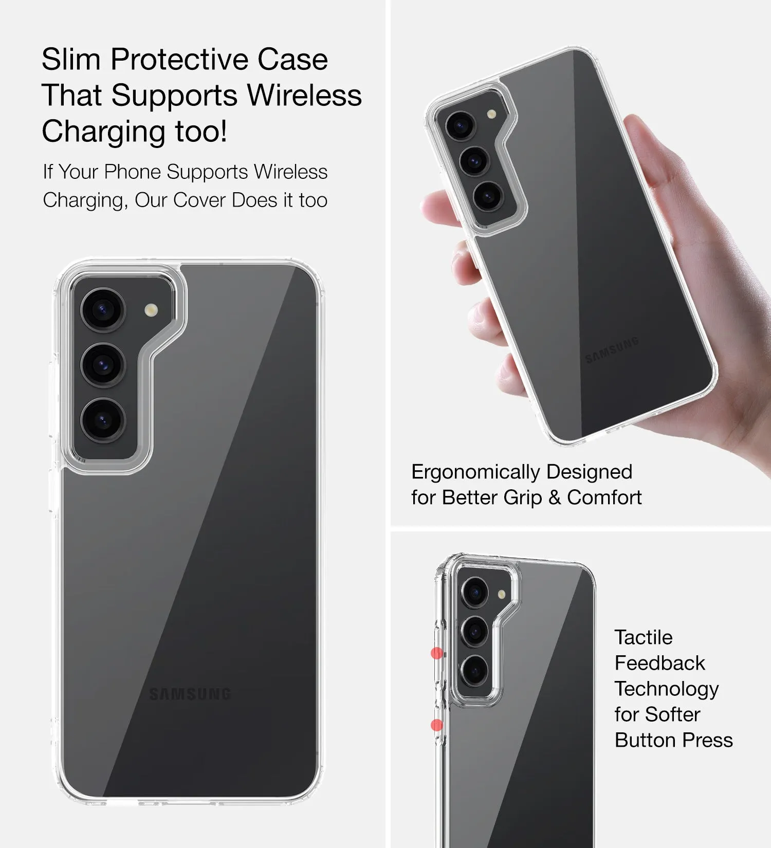 Ice Crystal Series Hybrid Transparent PC Military Grade TPU Back Cover for Samsung Galaxy S23  Plus 5G, 6.6 inch, Crystal Clear