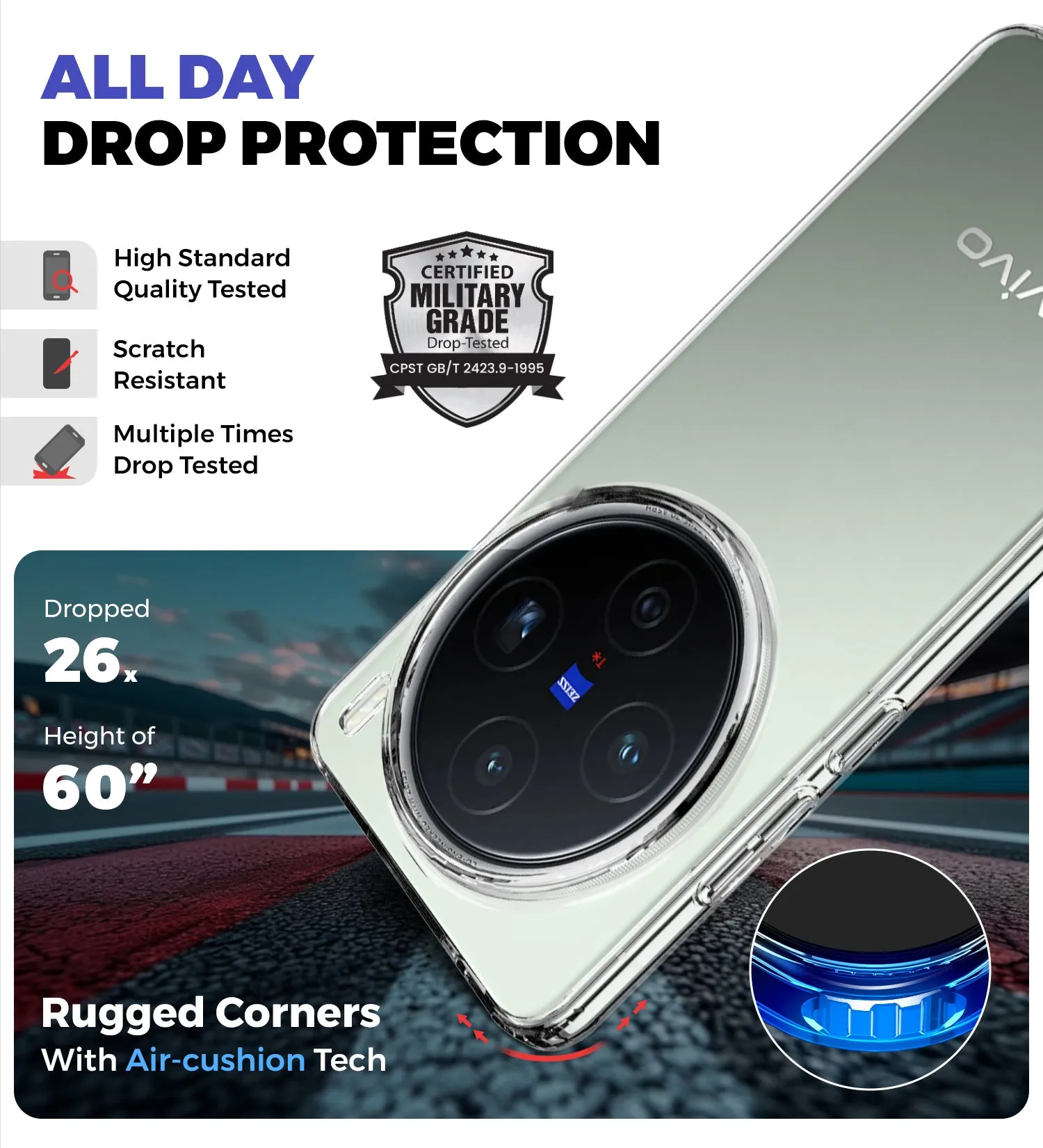 Ice Crystal Series Hybrid Transparent PC Military Grade TPU Back Cover for Vivo X200 5G, 6.67 inch, Crystal Clear
