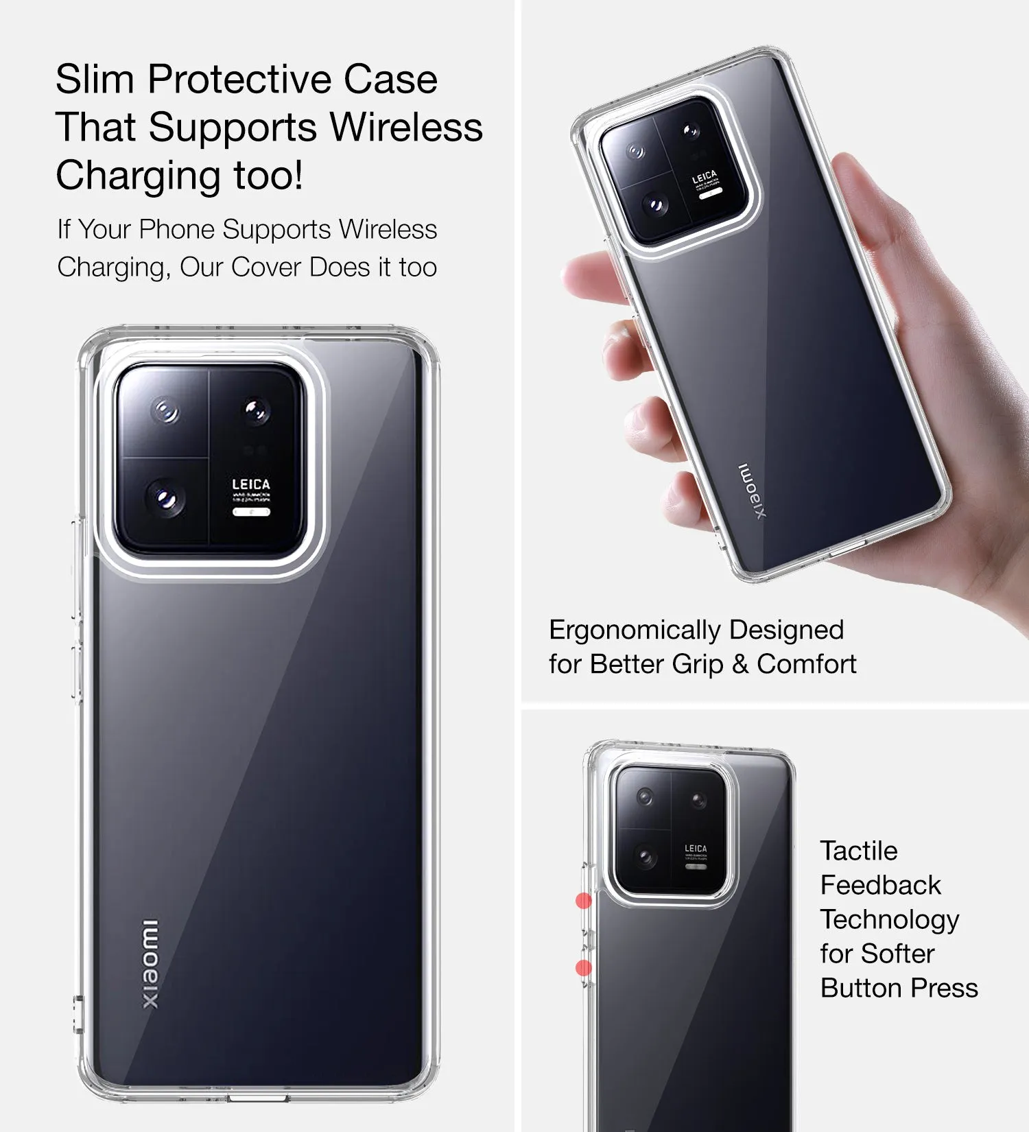 Ice Crystal Series Hybrid Transparent PC Military Grade TPU Back Cover for Xiaomi 13 Pro 5G, 6.73 inch, Crystal Clear