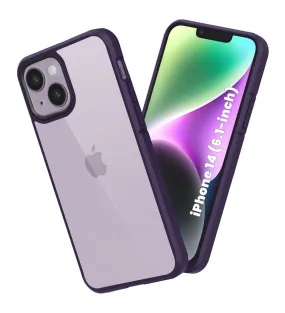 Ice Crystal Series Hybrid Yellow Resistant Transparent PC Military Grade TPU Back Cover for Apple iPhone 14, 6.1 inch, Purple