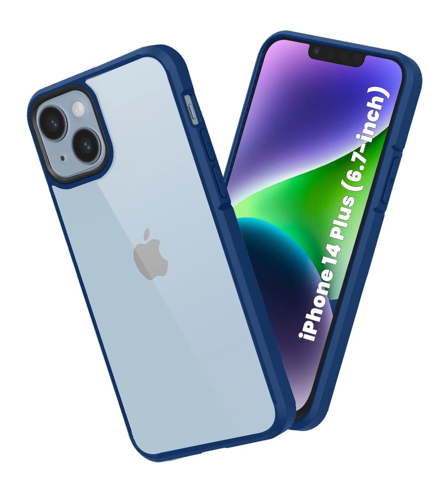 Ice Crystal Series Hybrid Yellow Resistant Transparent PC Military Grade TPU Back Cover for Apple iPhone 14 Plus, 6.7 inch, Deep Blue