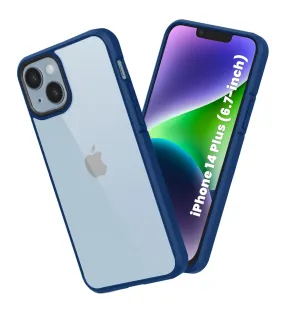 Ice Crystal Series Hybrid Yellow Resistant Transparent PC Military Grade TPU Back Cover for Apple iPhone 14 Plus, 6.7 inch, Deep Blue