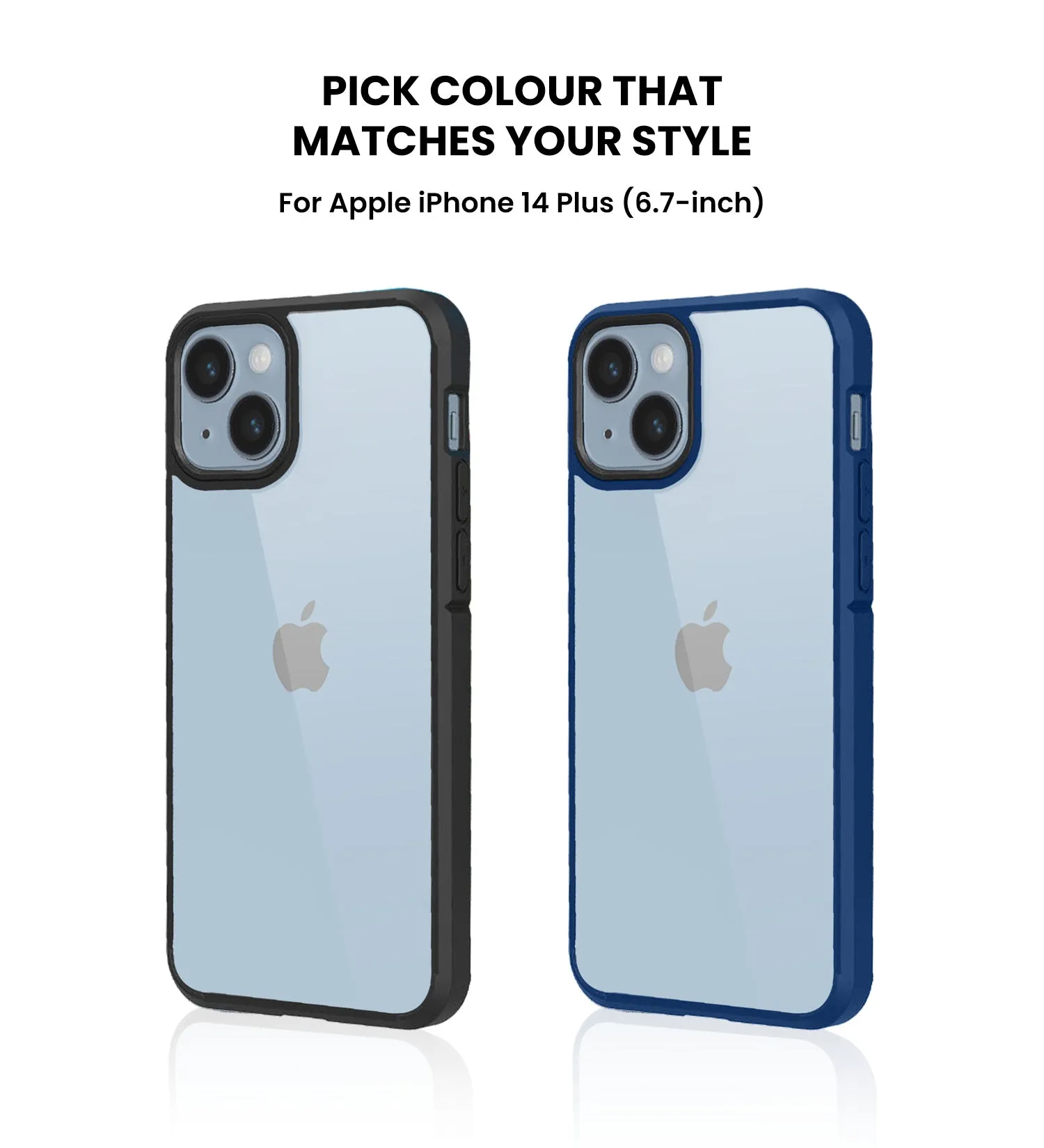 Ice Crystal Series Hybrid Yellow Resistant Transparent PC Military Grade TPU Back Cover for Apple iPhone 14 Plus, 6.7 inch, Space Black