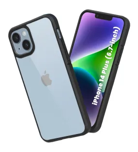 Ice Crystal Series Hybrid Yellow Resistant Transparent PC Military Grade TPU Back Cover for Apple iPhone 14 Plus, 6.7 inch, Space Black
