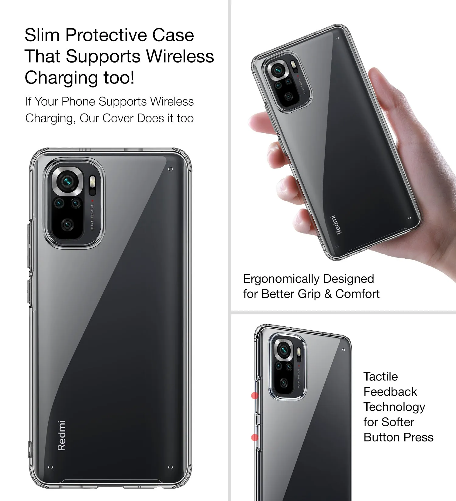 Ice Crystal Series Hybrid Yellow Resistant Transparent PC Military Grade TPU Back Cover for REDMI Note 11 SE, Xiaomi Redmi Note 10, Xiaomi Redmi Note 10S, 6.43 inch, Black Clear