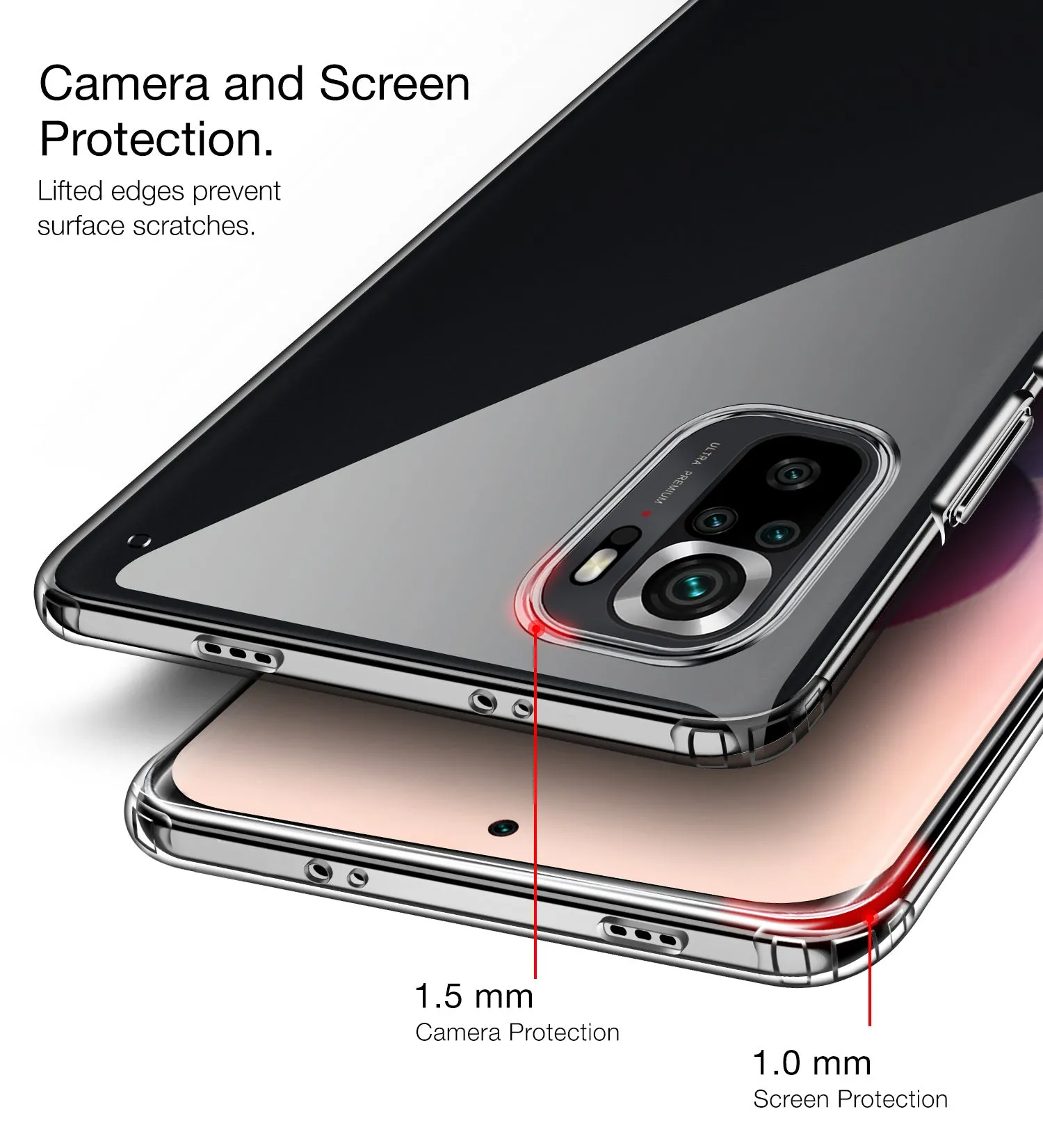 Ice Crystal Series Hybrid Yellow Resistant Transparent PC Military Grade TPU Back Cover for REDMI Note 11 SE, Xiaomi Redmi Note 10, Xiaomi Redmi Note 10S, 6.43 inch, Black Clear
