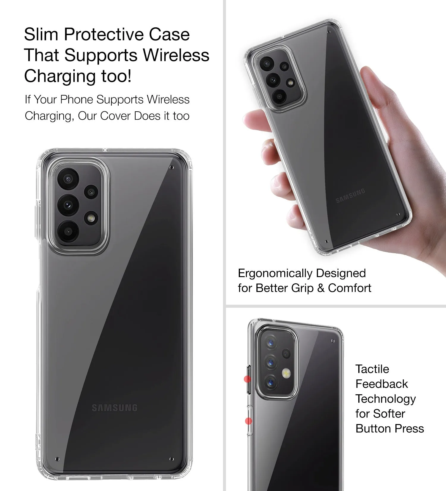 Ice Crystal Series Hybrid Yellow Resistant Transparent PC Military Grade TPU Back Cover for Samsung Galaxy A23 5G, Samsung Galaxy A23 4G, 6.6 inch, Black Clear