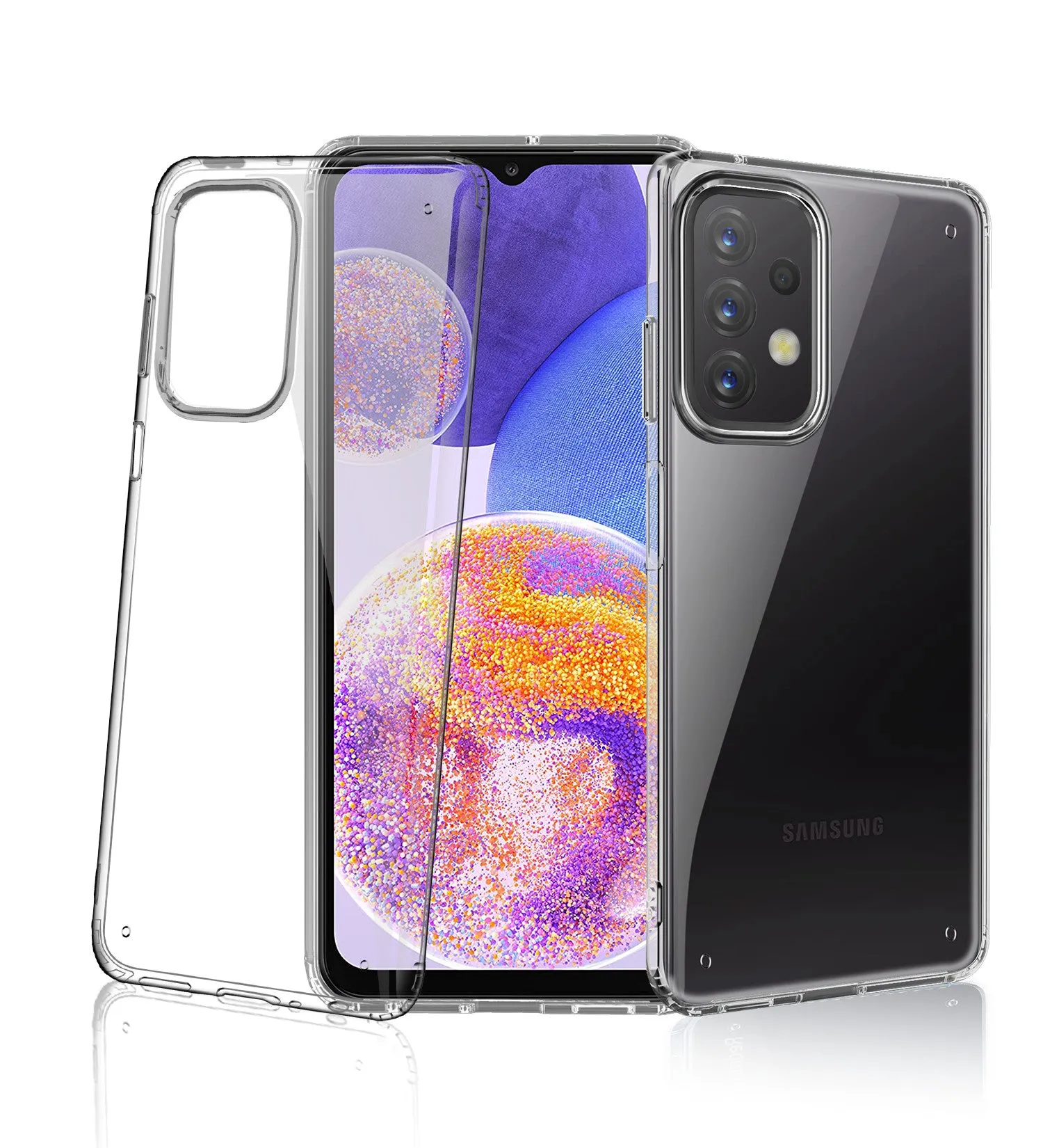 Ice Crystal Series Hybrid Yellow Resistant Transparent PC Military Grade TPU Back Cover for Samsung Galaxy A23 5G, Samsung Galaxy A23 4G, 6.6 inch, Black Clear