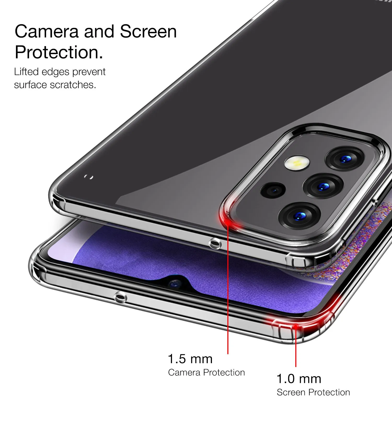 Ice Crystal Series Hybrid Yellow Resistant Transparent PC Military Grade TPU Back Cover for Samsung Galaxy A23 5G, Samsung Galaxy A23 4G, 6.6 inch, Black Clear