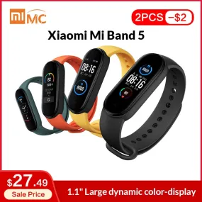 In Stock Xiaomi Mi Band 5 Smart Bracelet 1.1" AMOLED Colorful Screen Heart Rate Fitness Tracker Bluetooth 5.0 Waterproof Miband5