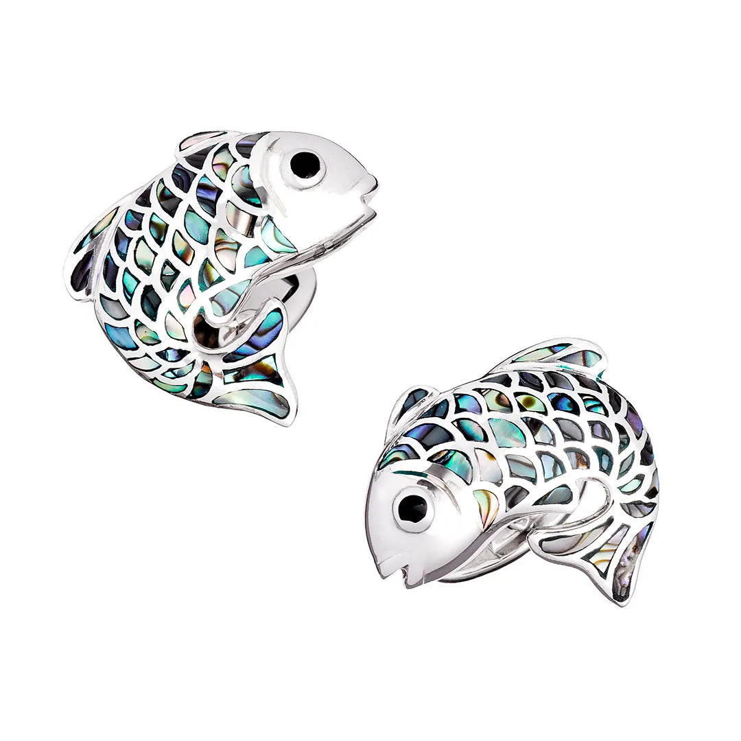 Koi Fish Mother of Pearl Sterling Cufflinks
