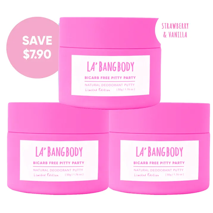 Limited edition Bi-Carb Free -Strawberry cupcake - Pitty Party Natural Deodorant-  Triple Bundle